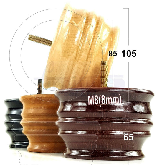 4x Turned Wooden Furniture Replacement Legs 65mm High 8mm Tread