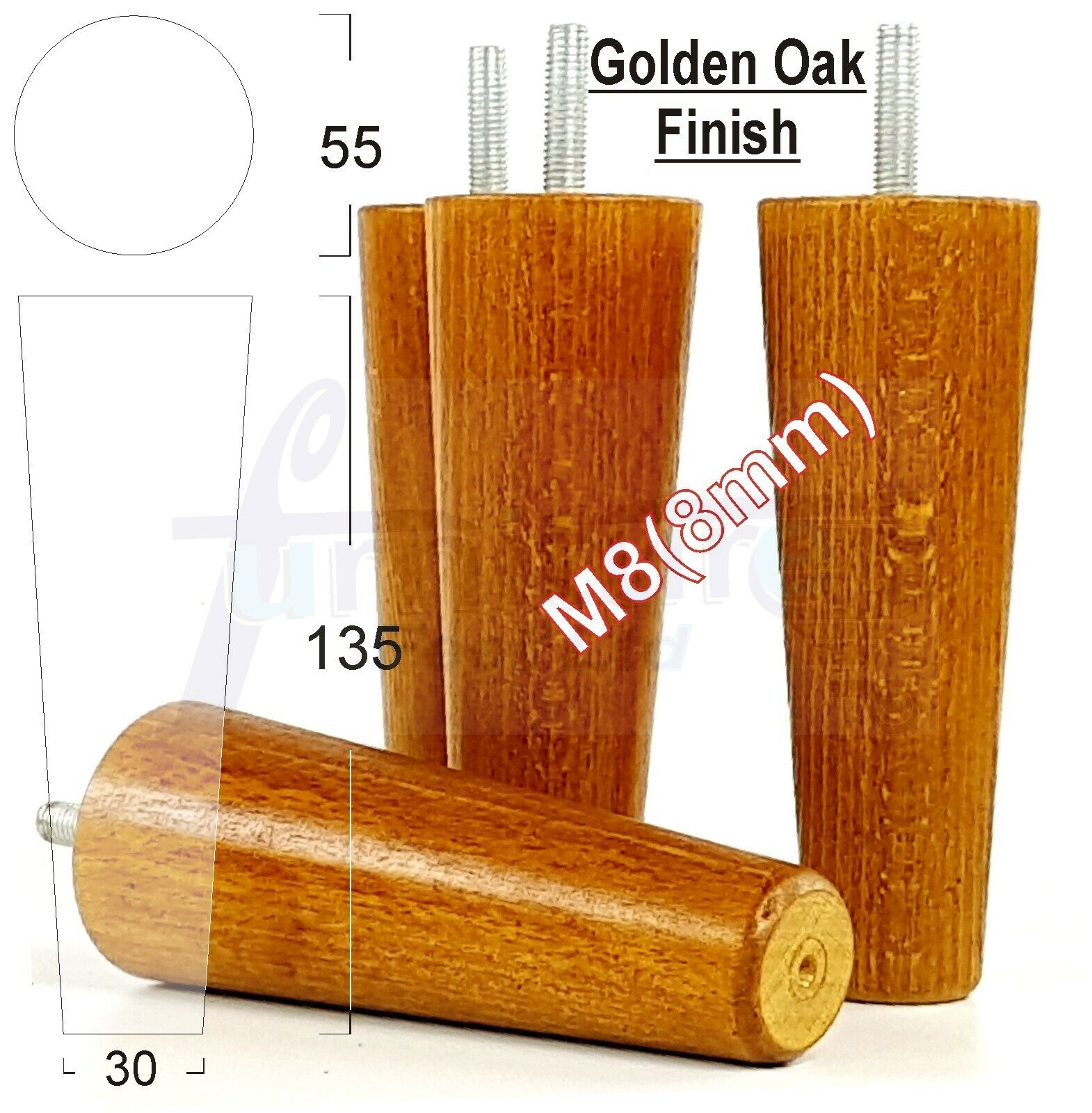 4 Solid Wood Replacement Furniture Chair Legs M8 Settee Sofa Feet 135mm High