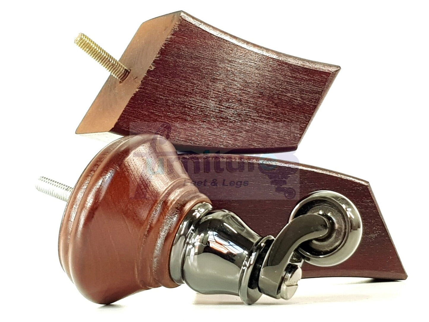 2 Antique Mahogany Wood Furniture Sofa Feet With Castor 125mm & 2 Curved Legs Chair Settee 100mm High M8