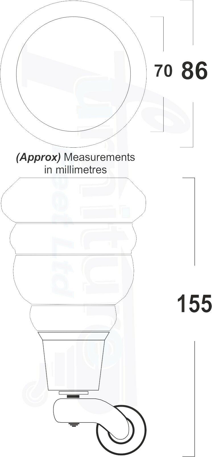 4 Mahogany Turned Wood Furniture Feet With Castors 155mm Legs Sofas Chairs Stools Cabinets Beds M10 6 Inches