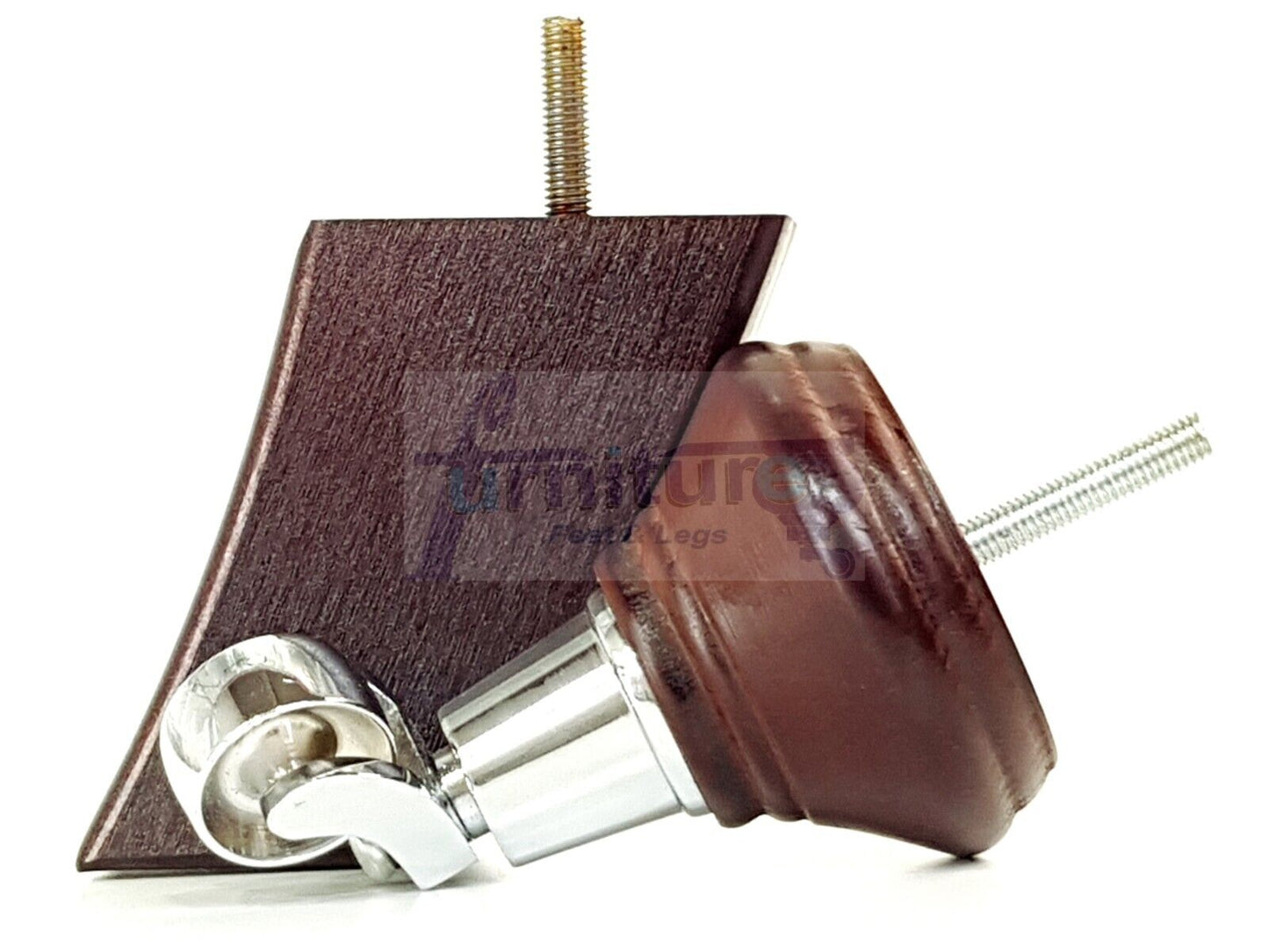 2 Antique Mahogany Wood Furniture Sofa Feet With Castor 125mm & 2 Curved Legs Chair Settee 100mm High M8