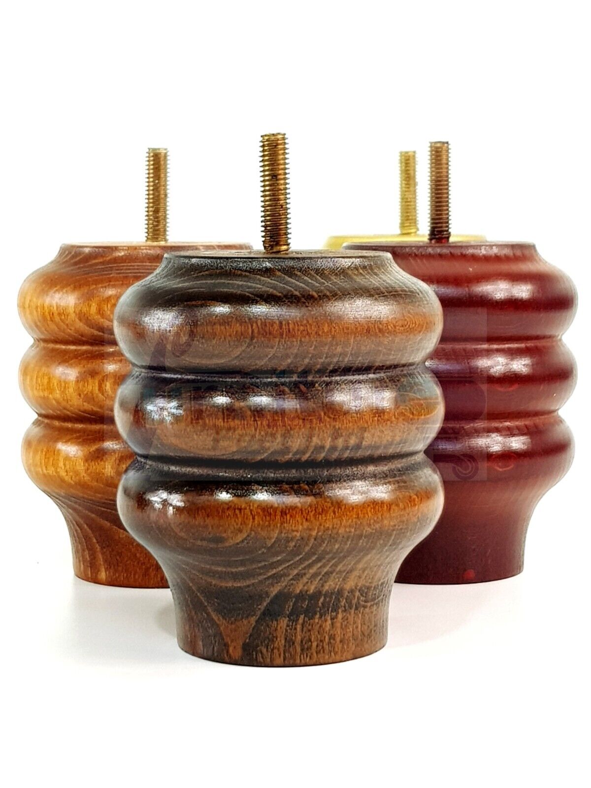 Set Of 4 Solid Wood Turned Furniture Legs Replacement Bun Feet 100mm High 8mm Thread