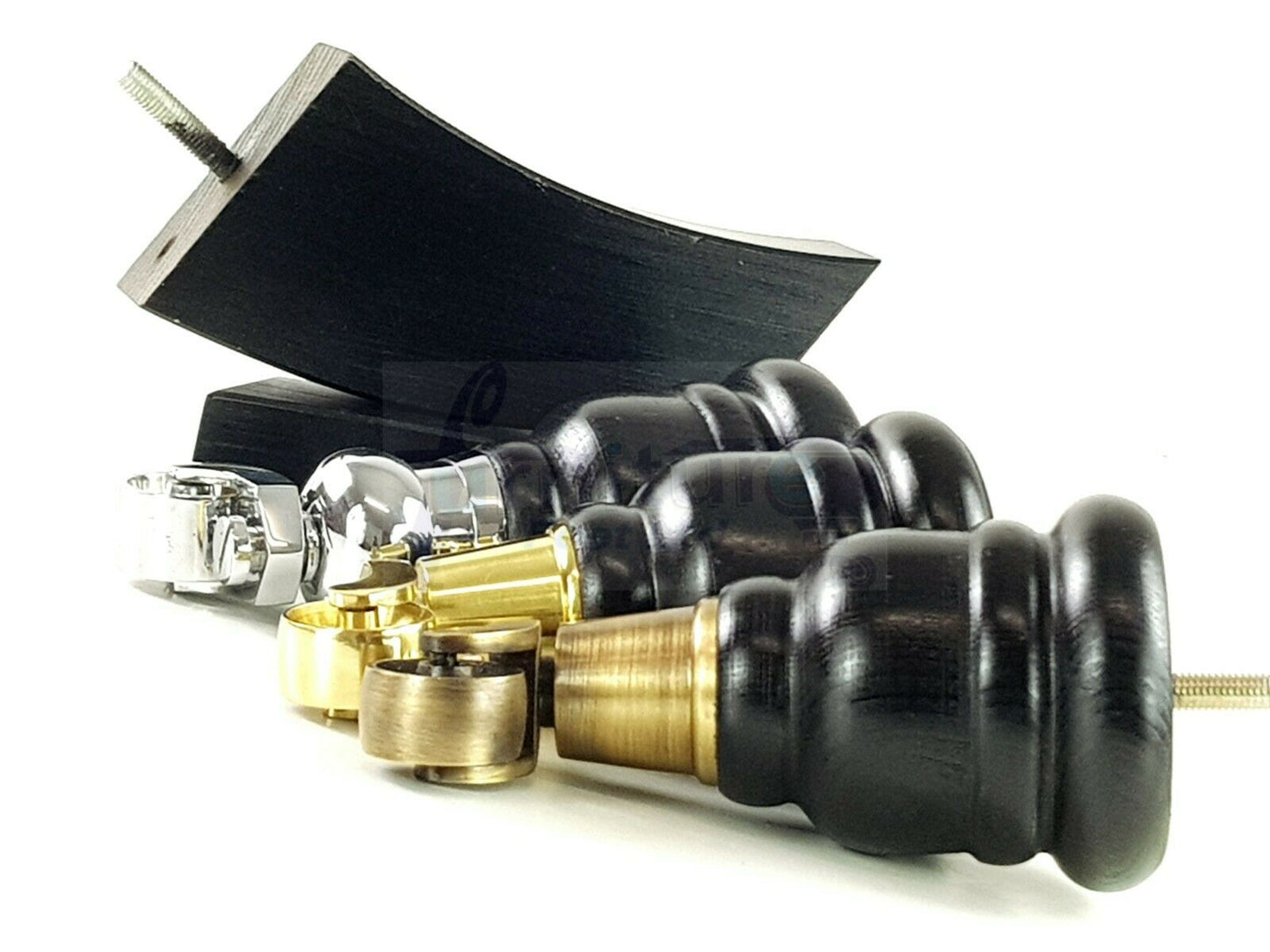 Black Turned Wood Furniture Feet 2 With Castors 155mm and 2 Curved Back Legs Sofas Chairs Stools Cabinets Beds M8 6 Inches