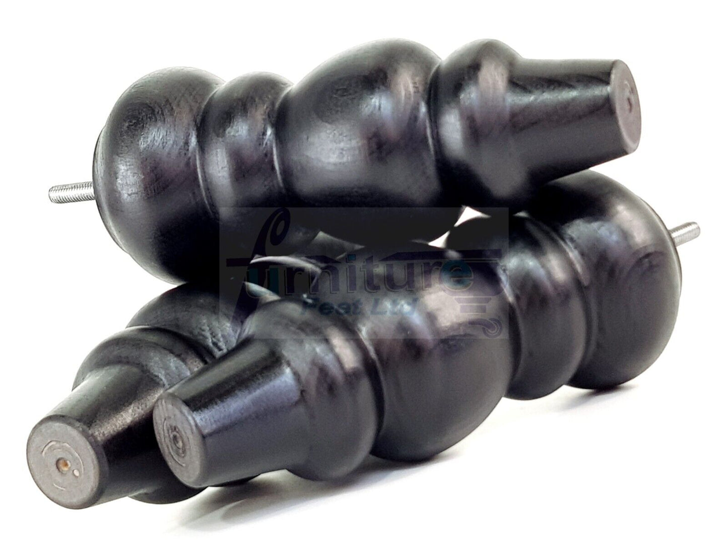 4 Solid Wood Furniture Legs Replacement Turned Feet 200mm High M8(8mm) Thread: Black