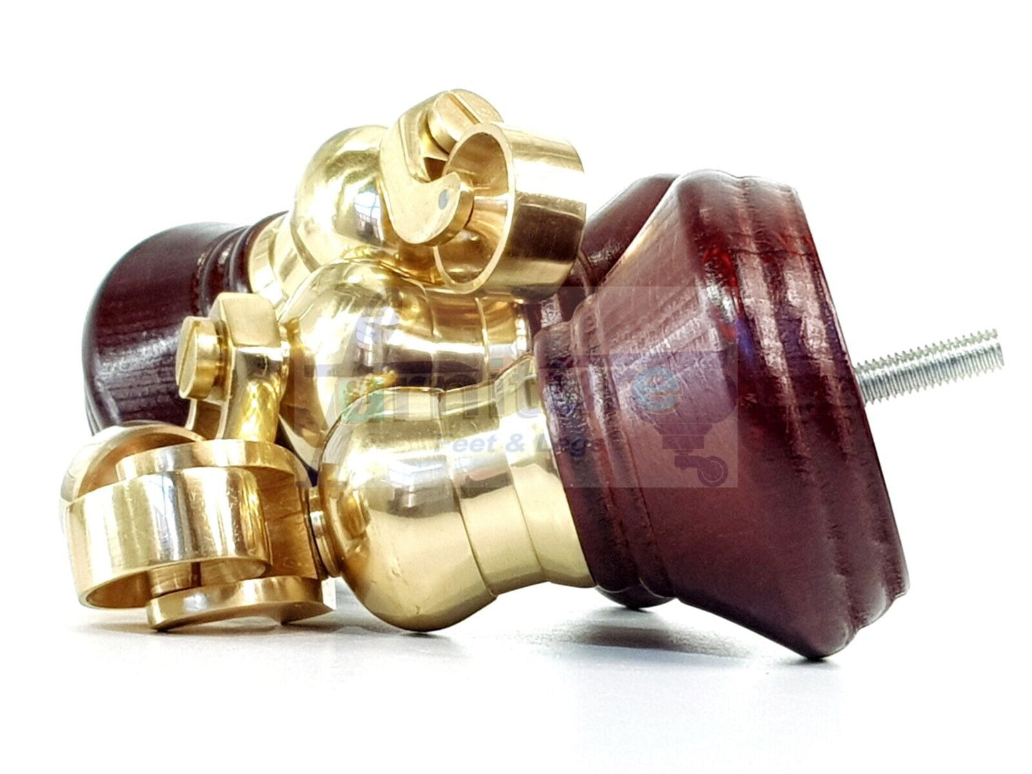 4x Mahogany Wooden Furniture Sofa Legs M8 With Castors Replacment Chair Settee Feet 115mm - 125mm High