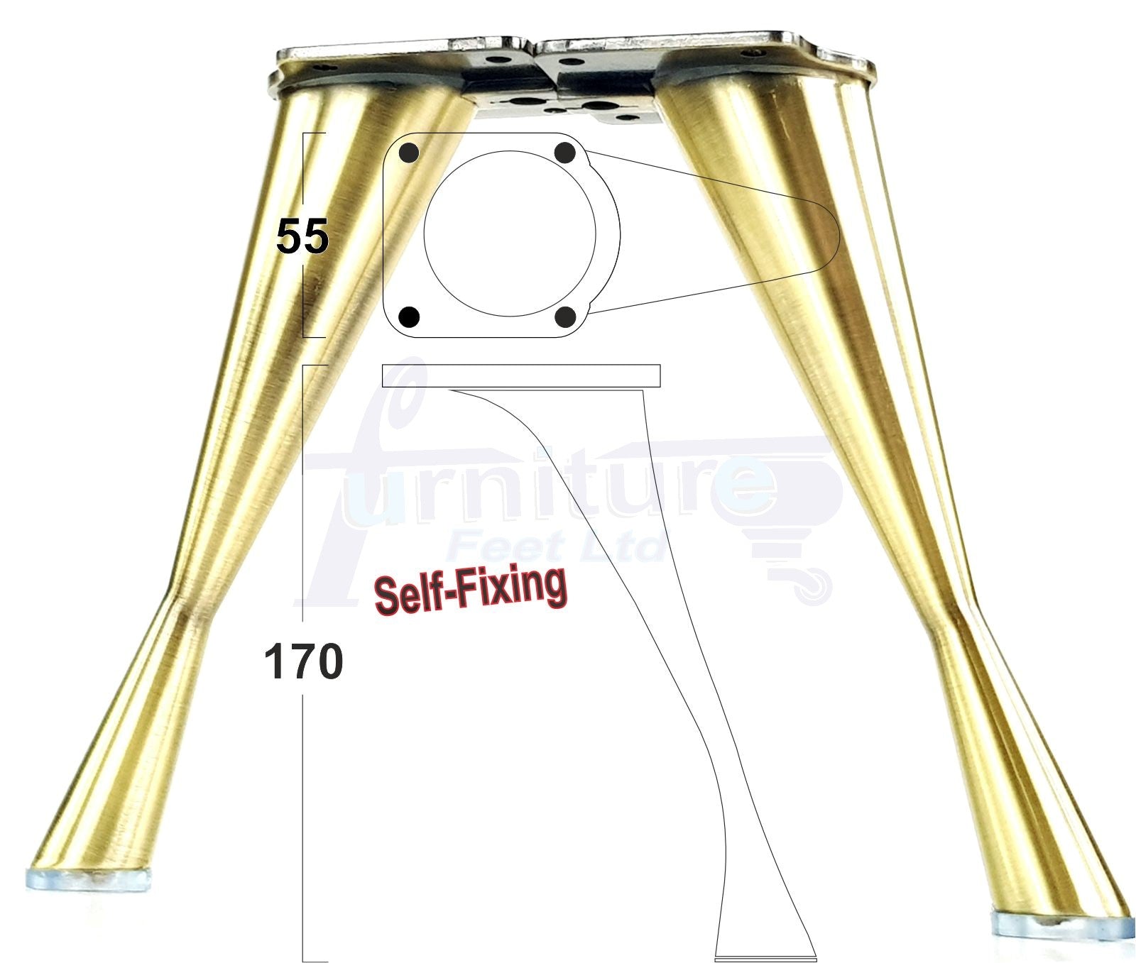 4x Metal Furniture Legs Antique Brass 170mm High Self-Fix Modern Feet Sofa Chair Cabinet Table