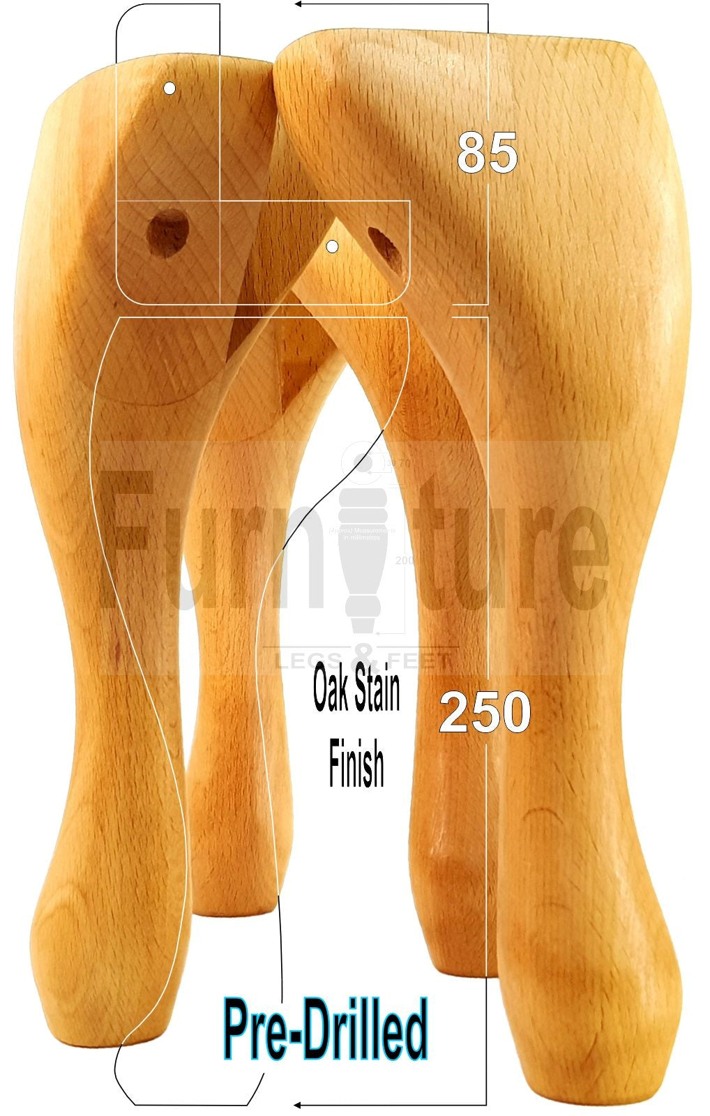4 Wooden Traditional Queen Anne Furniture Legs 250mm Sofa Chair Beds (Self-Fix)