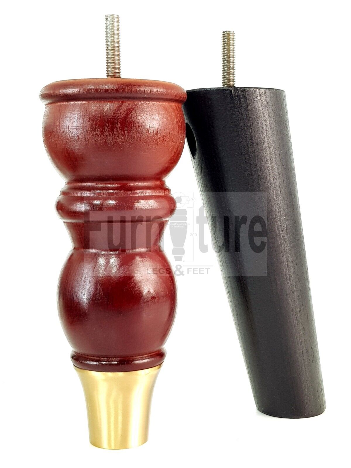 4x Wooden Furniture Feet 2x With Brass Slipper Cup 182mm High Legs M8 Sofas Chairs Settees Cabinets