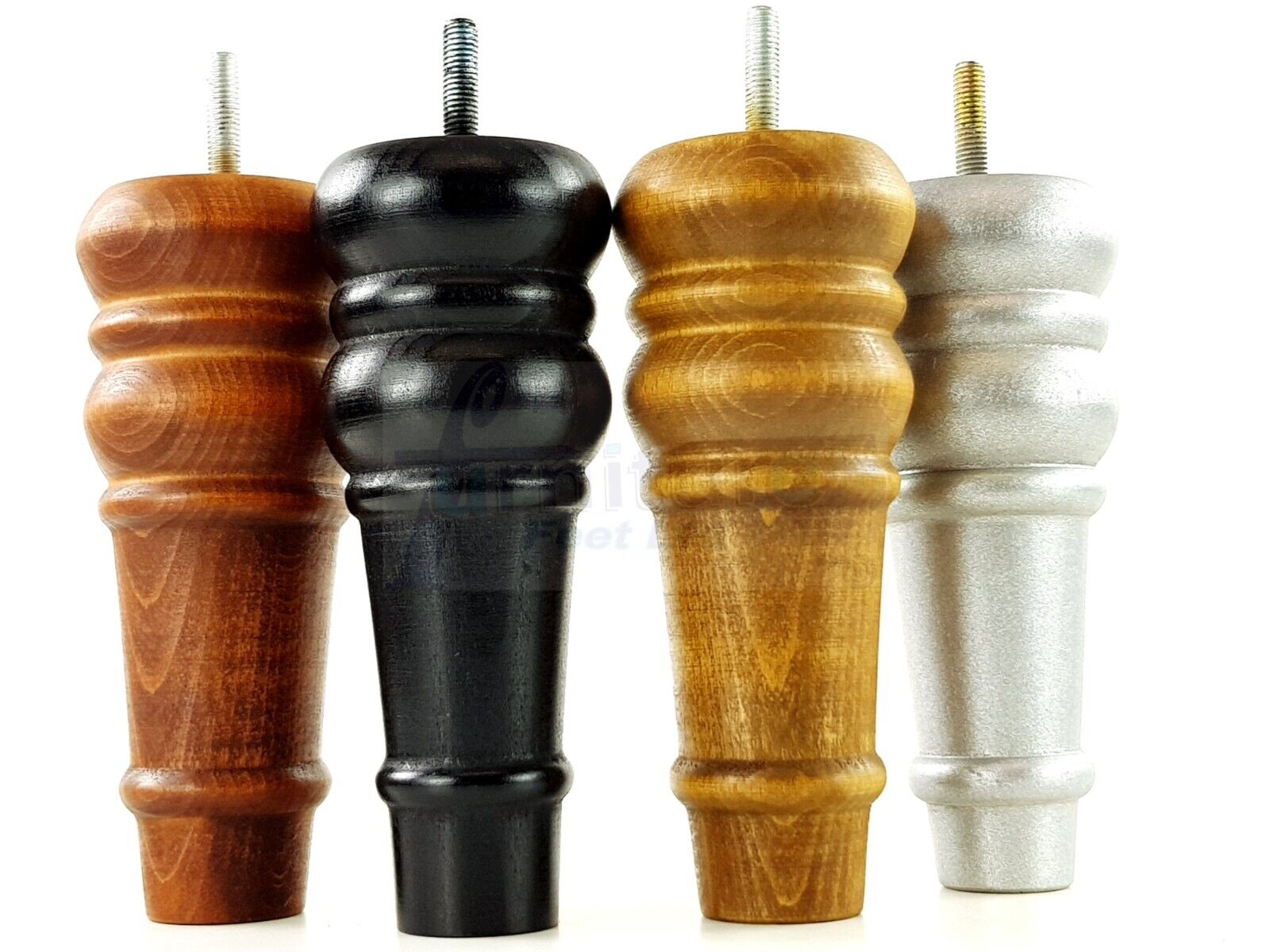 4 Wood Turned Furniture Legs Replacement Bun Feet 165mm High Multiple Colours 6.5 Inches Chairs Stools Sofa's Beds Settee Cabinets M8