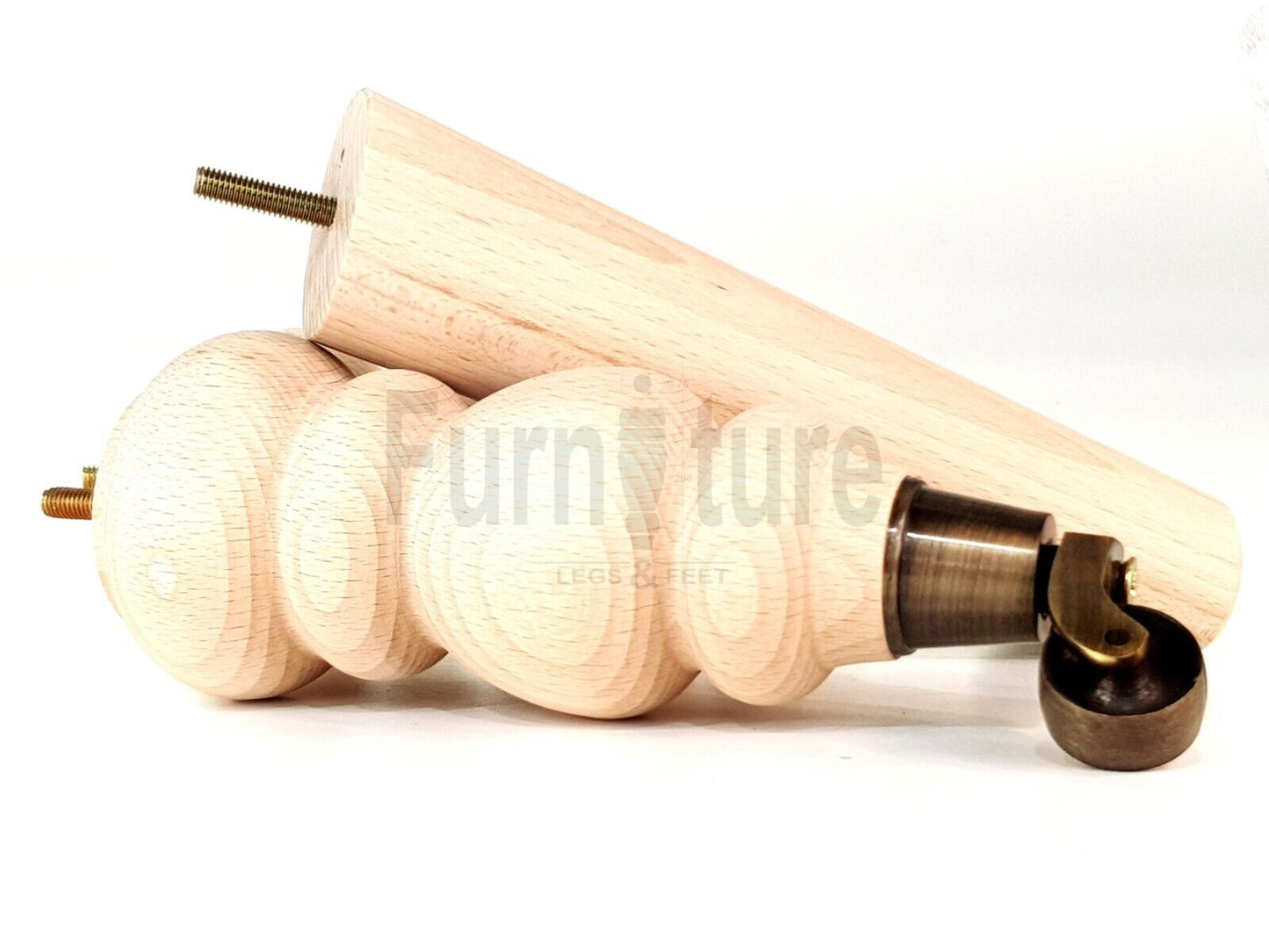 4x Turned Solid Wood Furniture Legs Replacement Feet 250mm High 8mm Thread