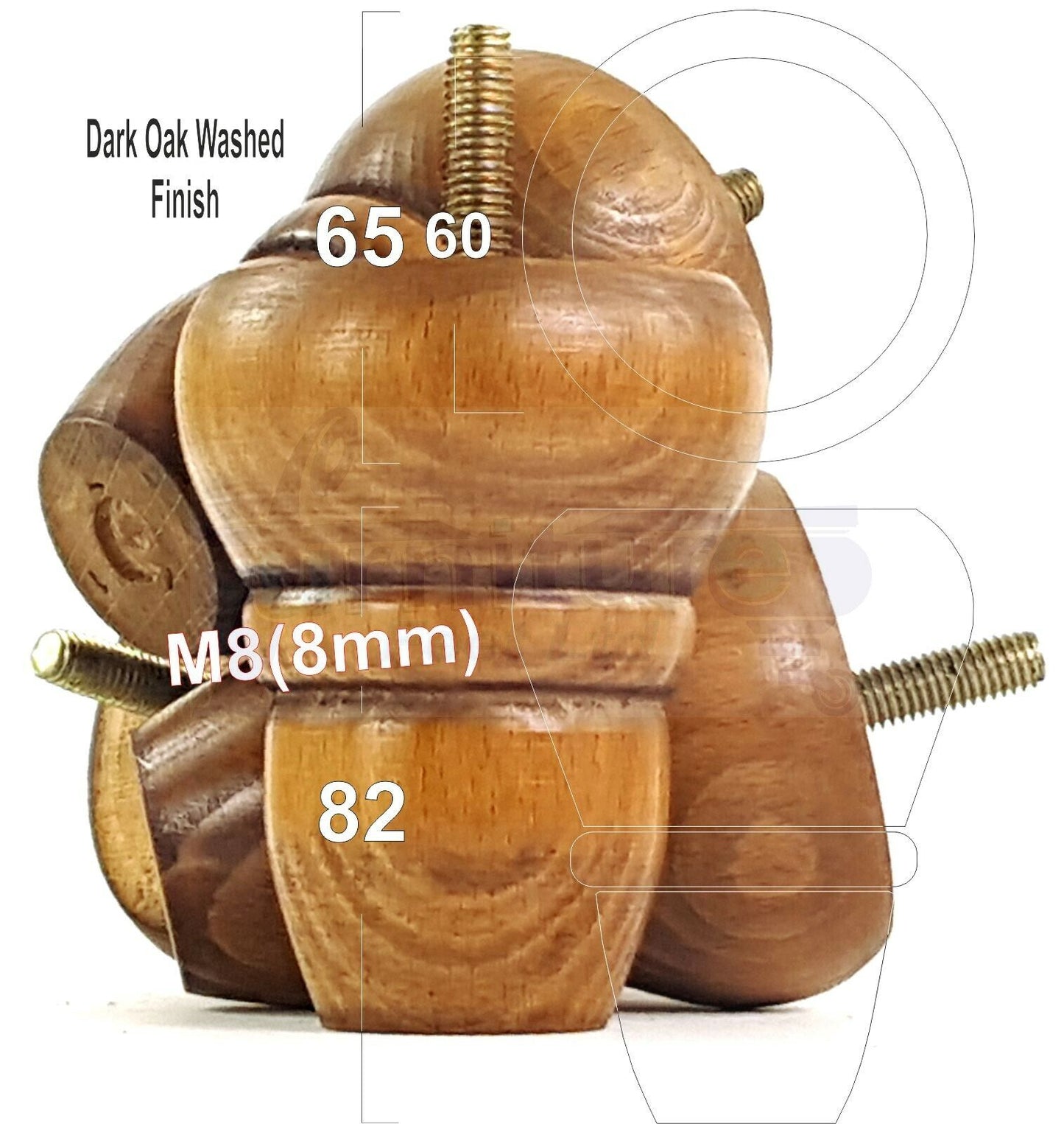 4x Turned Wood Repacement Furniture Legs M8 Sofa Chair Settee Feet 82mm