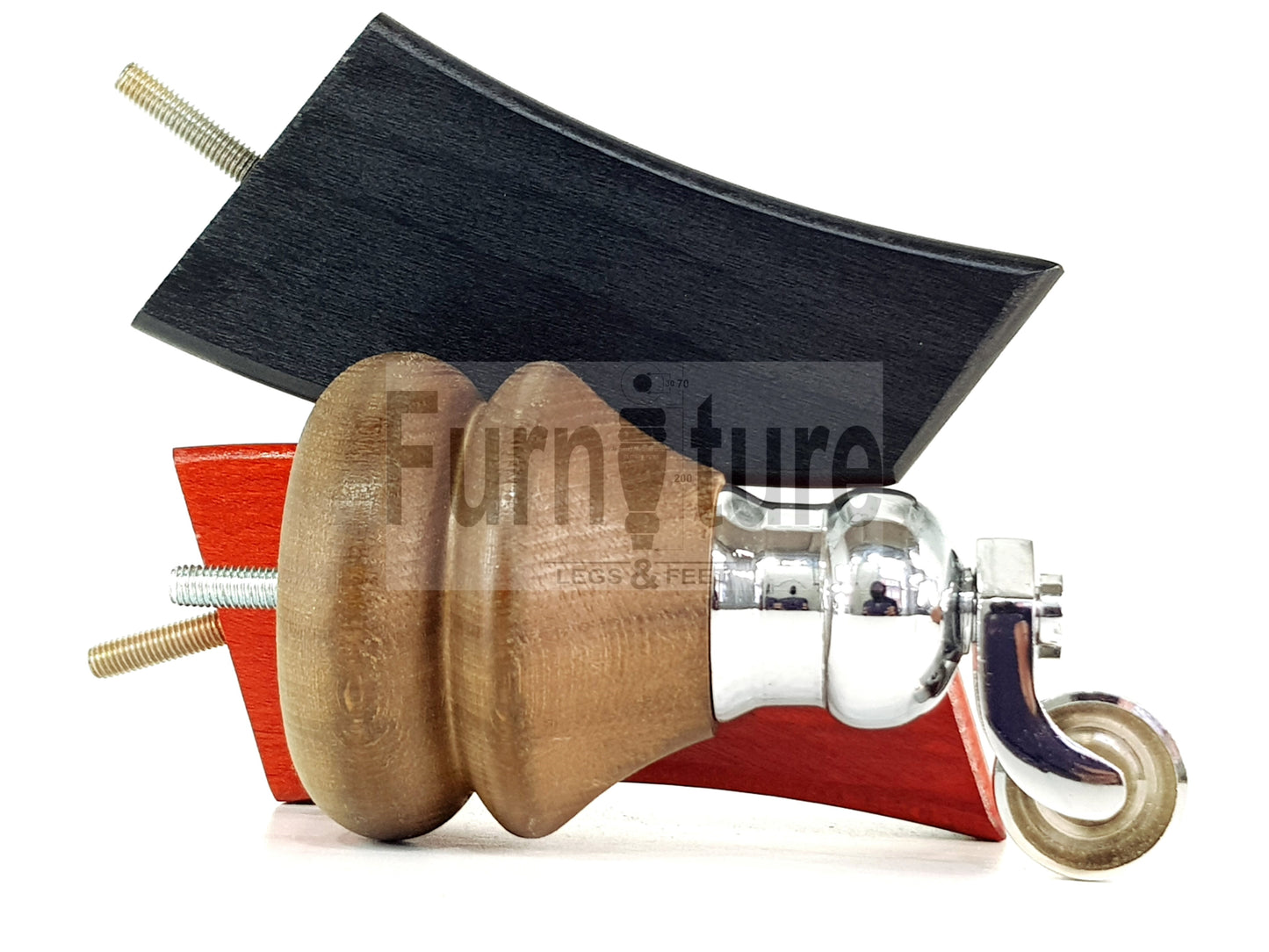 Turned Wood Furniture Feet 2 With Chrome Castors 150mm & 2 Curved Back Legs Sofas Chairs Cabinets Beds M8