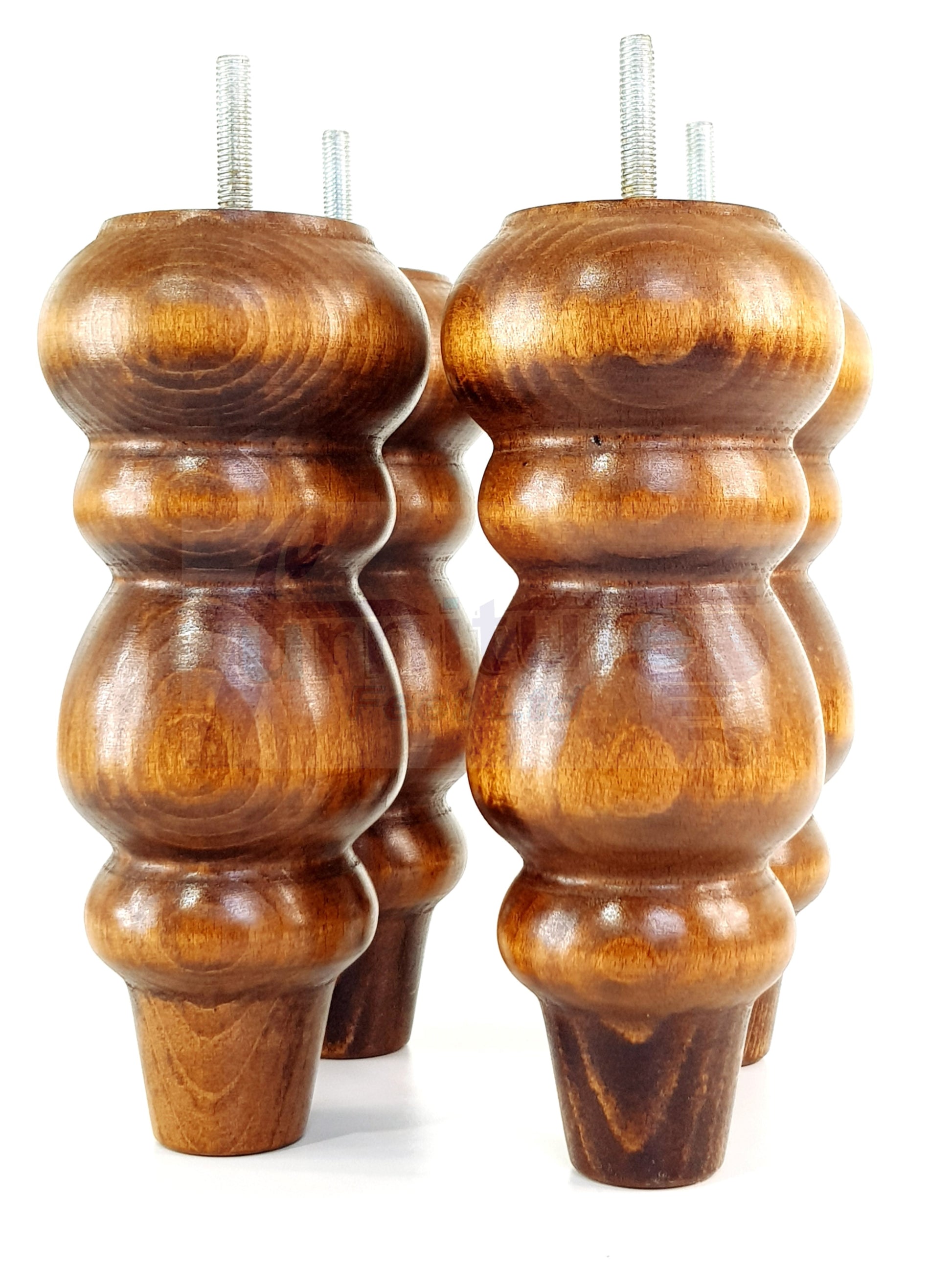 4 Solid Wood Furniture Legs Replacement Turned Feet 200mm High M8(8mm) Thread: Dark Oak Washed