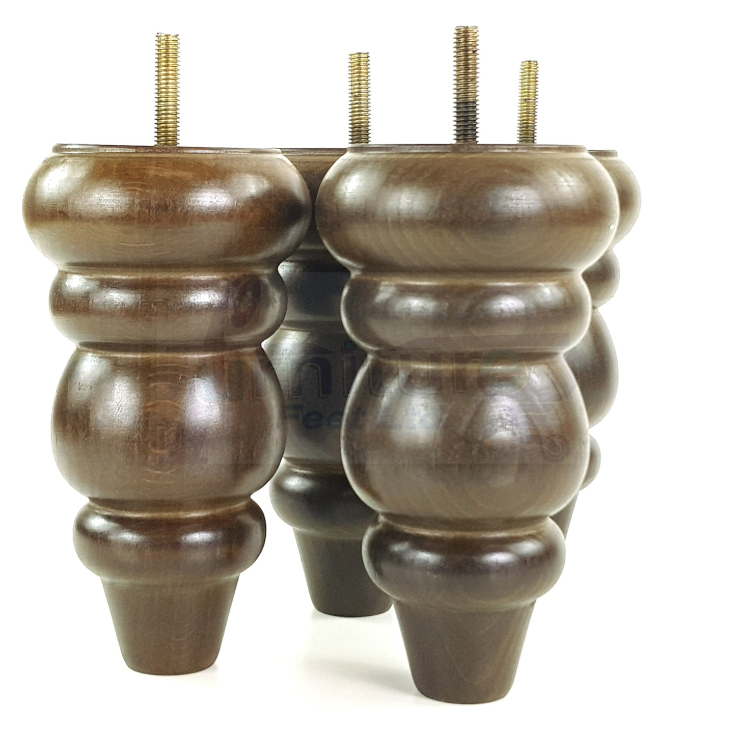 4x Solid Turned Wood Furniture Legs Chair Settee Feet 155mm 8mm Thread Antique Brown