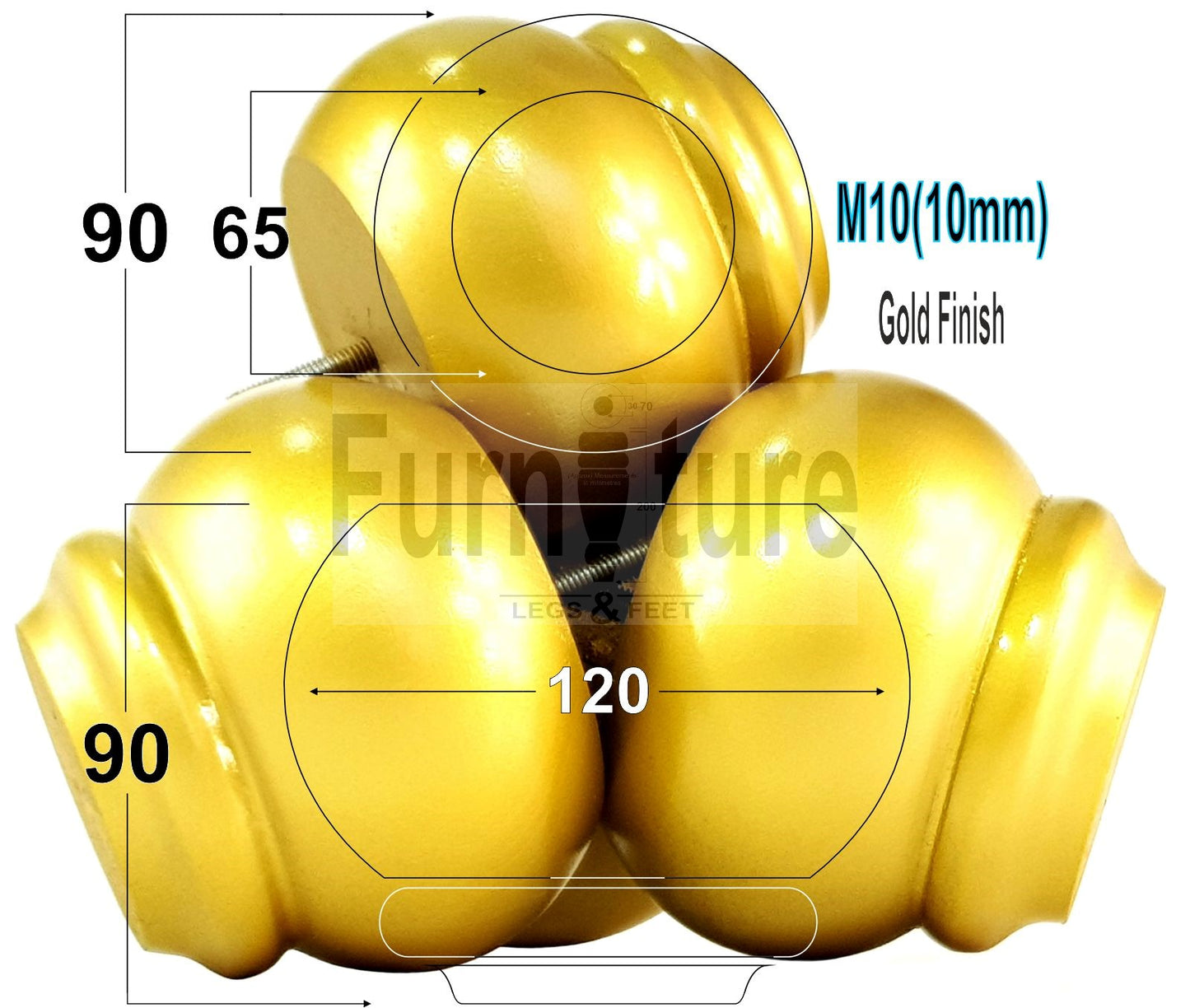  4 Turned Wooden Furniture Legs Replacement Feet 50mm High 10mm Thread For Settees, Chairs