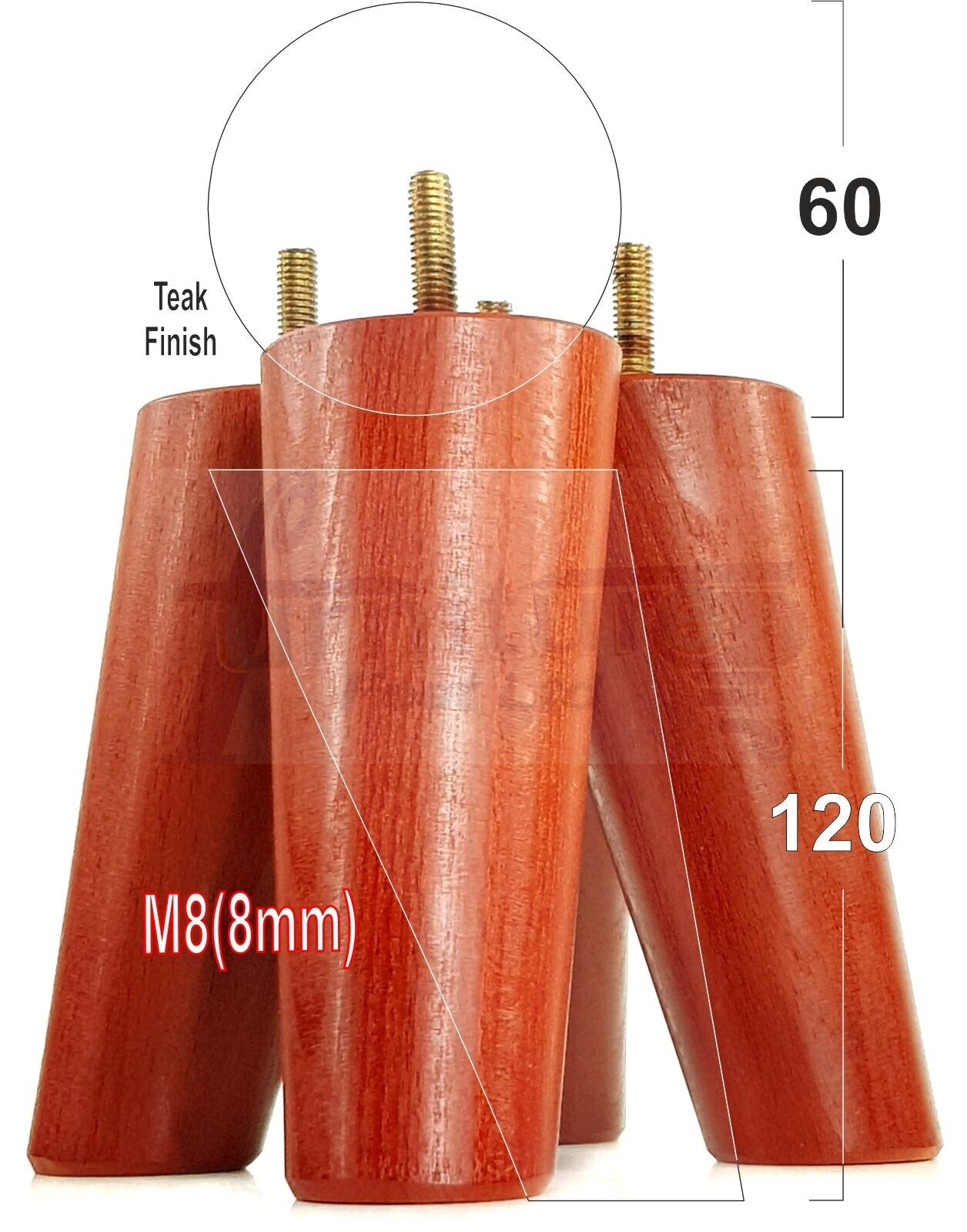 4 Solid Wood Turned Furniture Feet Replacement Mid Centry Angled Retro Legs 120mm High M8 Sofa Chairs Stools Cabinets Beds