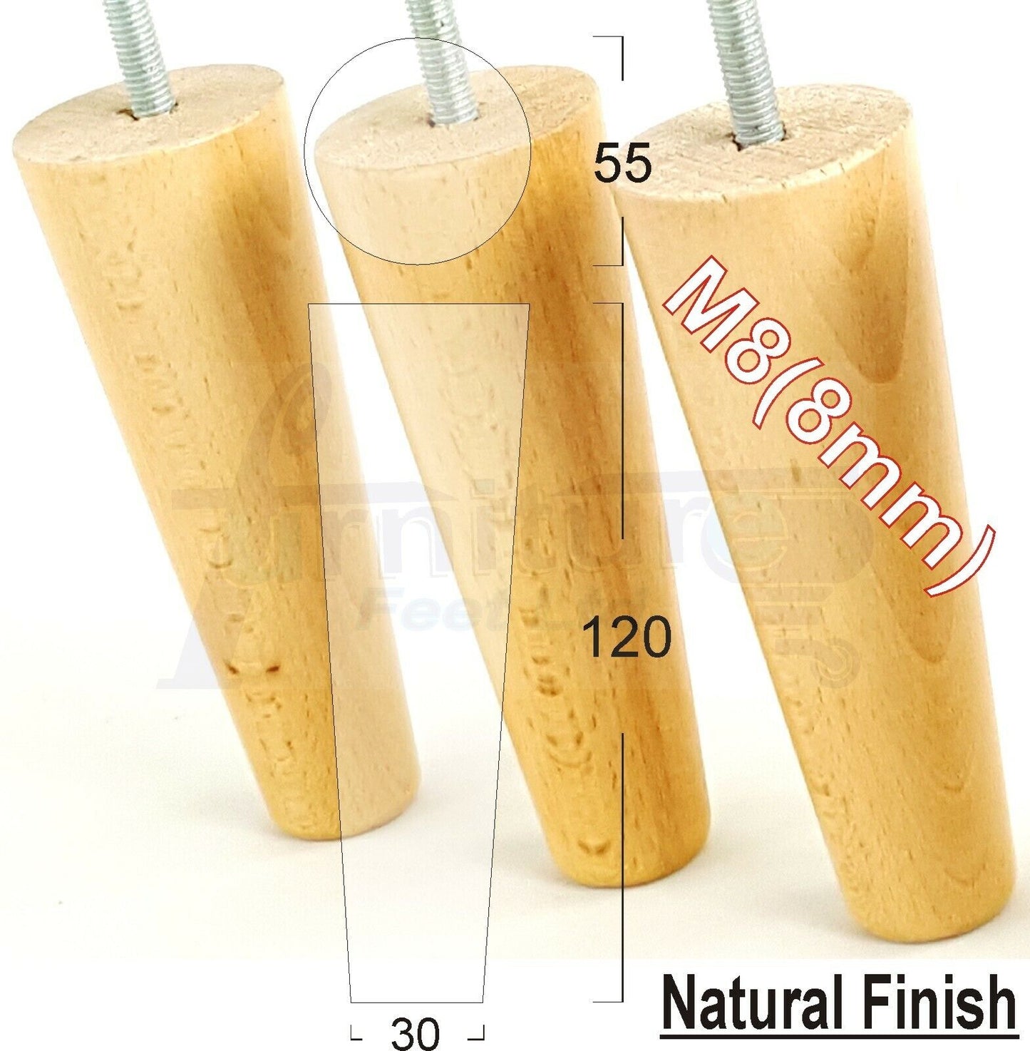 4 Wood Replacement Furniture Chair Legs M8 Footstool Settee Sofa Feet 120mm High
