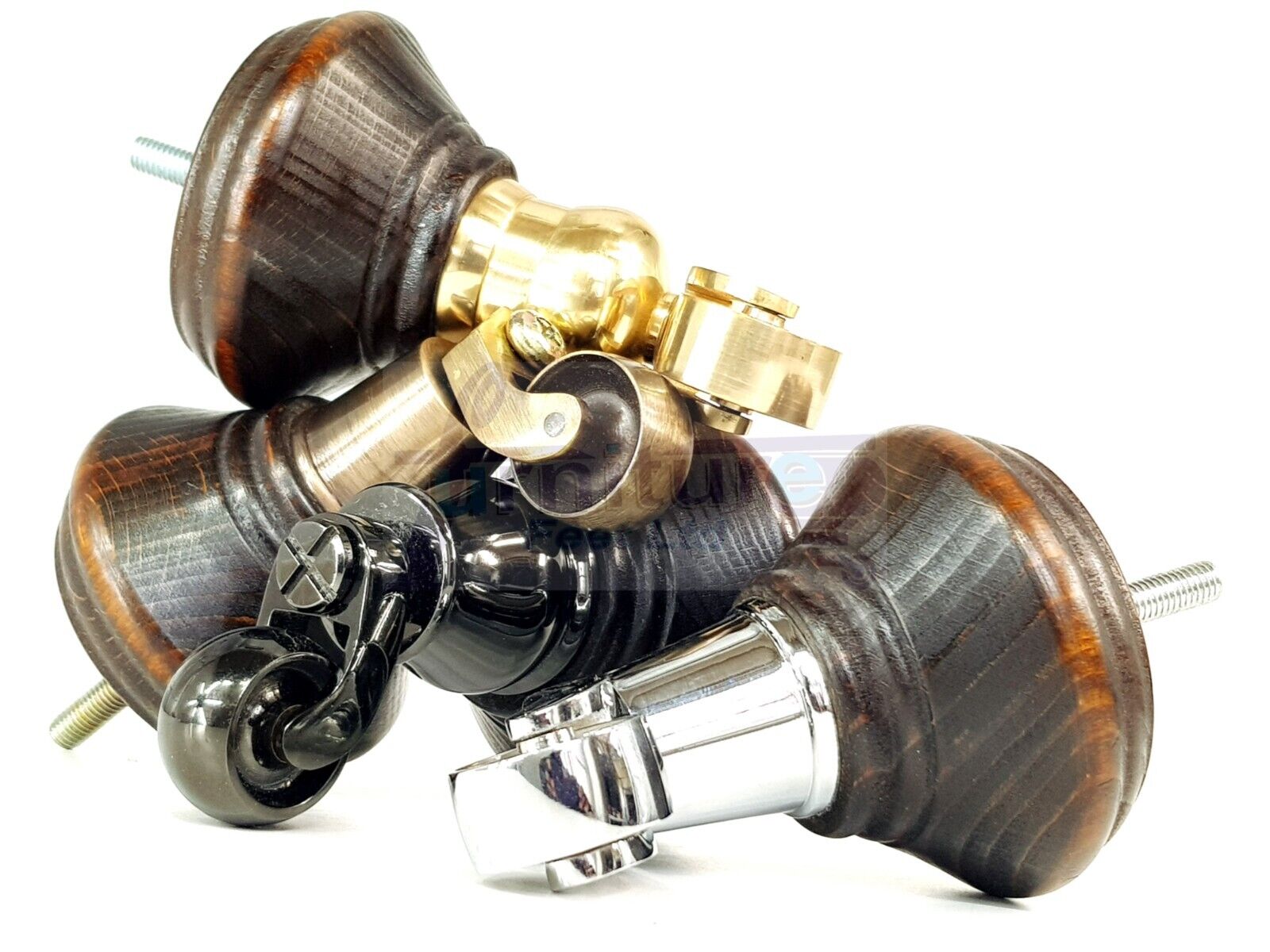 4x Dark Walnut Washed Wooden Furniture Sofa Legs M8 With Castors Replacement Chair Settee Feet 115mm - 125mm High