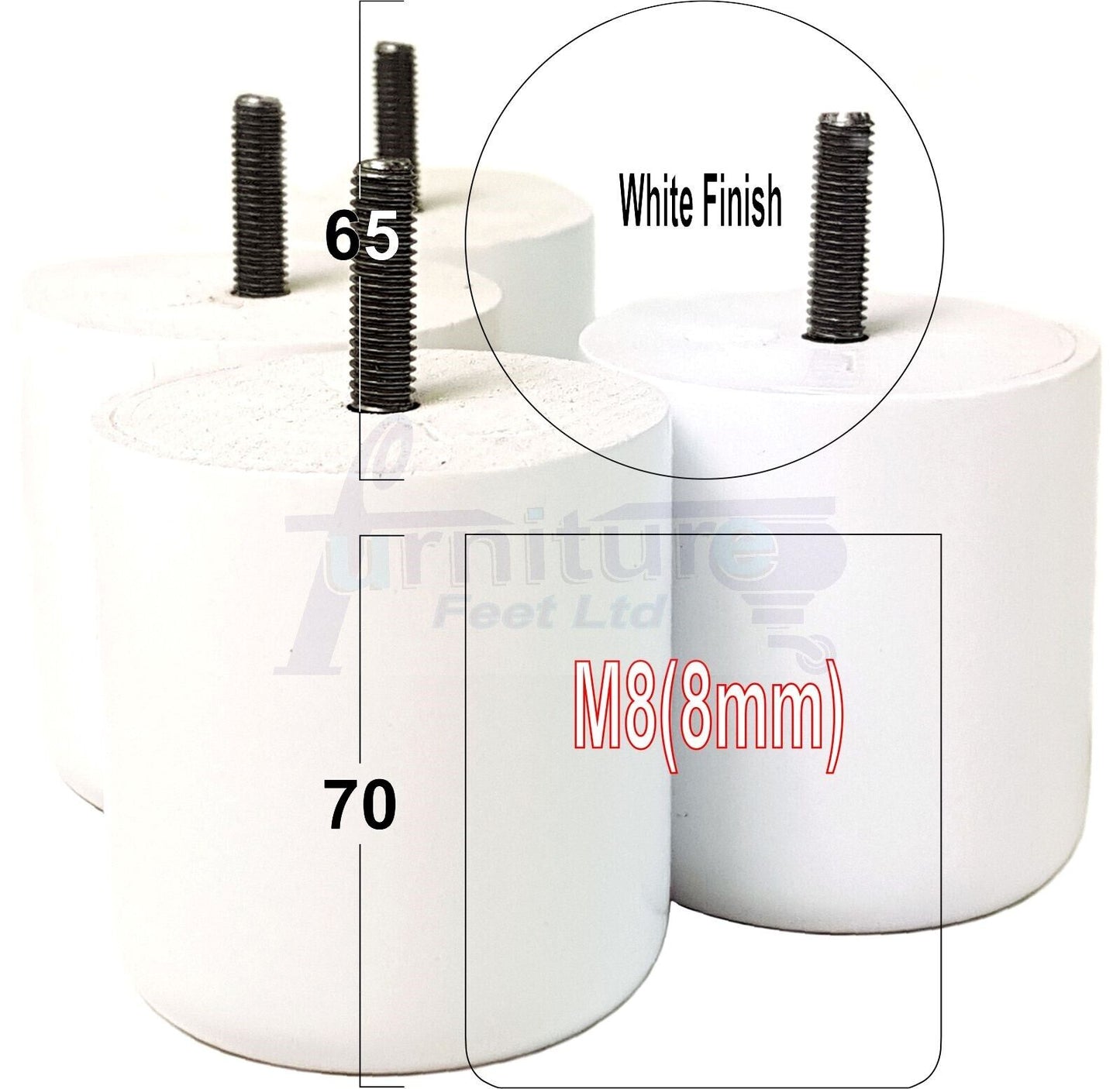 4x Solid Wood Turned Furniture Legs Replacement Bun Feet 70mm High 8mm Thread