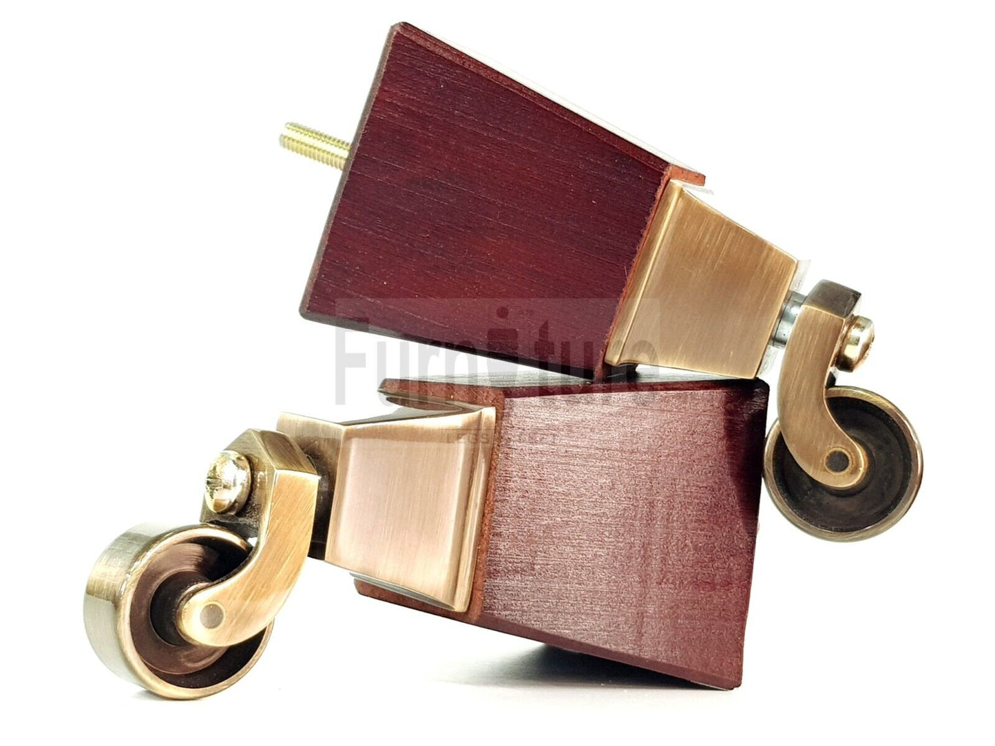 4x Block Wood With Antique Castor Furniture Legs 8mm Thread For Chairs Settees Sofa 150mm