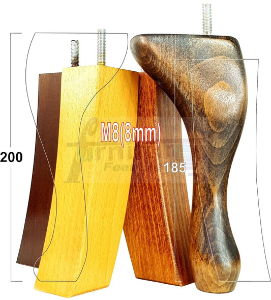 2x Vintage Queen Anne Replacement Furniture Legs & 2x Curved Back Feet 200mm High 8mm Thread