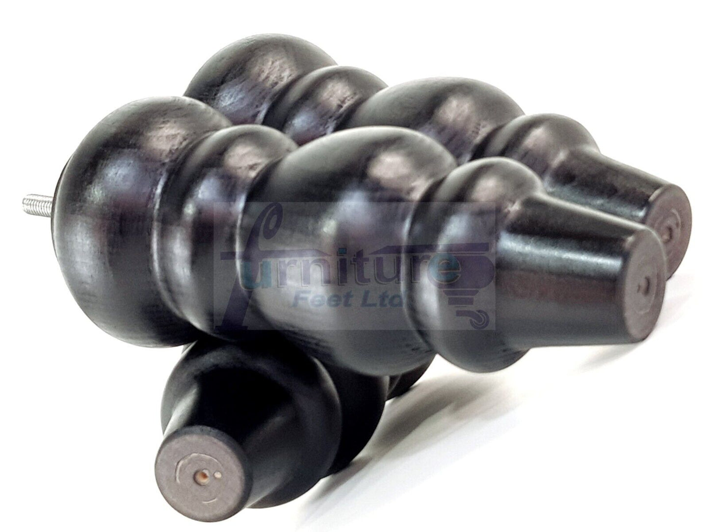 4 Solid Wood Furniture Legs Replacement Turned Feet 200mm High M8(8mm) Thread: Black