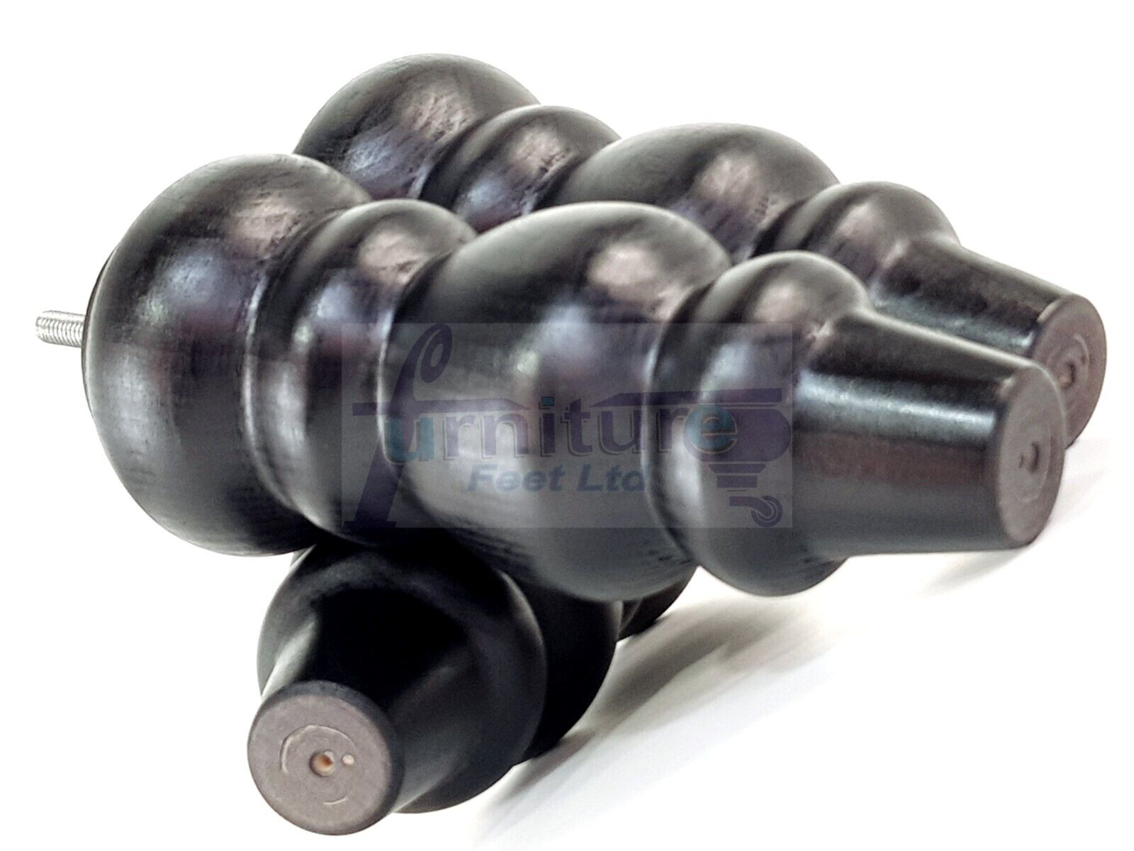 4 Solid Wood Furniture Legs Replacement Turned Feet 200mm High M8(8mm) Thread: Black