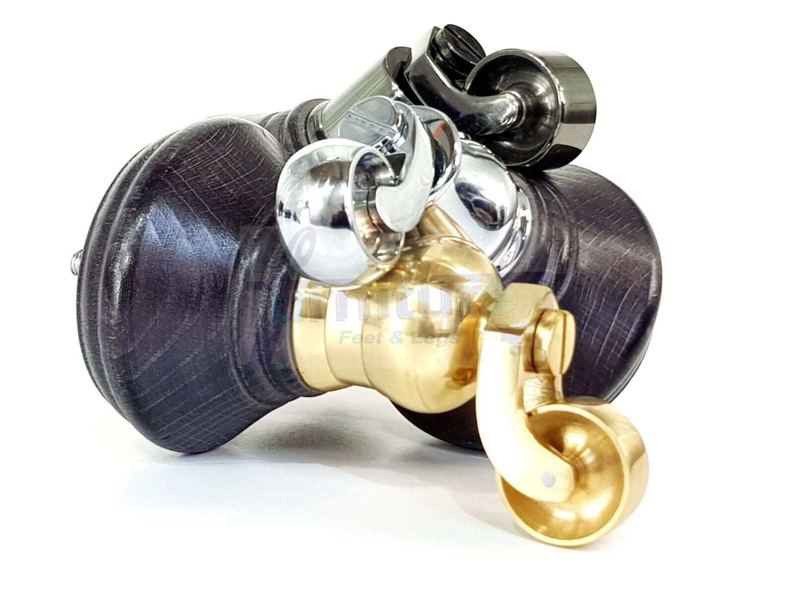 4x Black Stain Wooden Furniture Sofa Legs M8 With Castors Replacment Chair Settee Feet 115mm - 125mm High