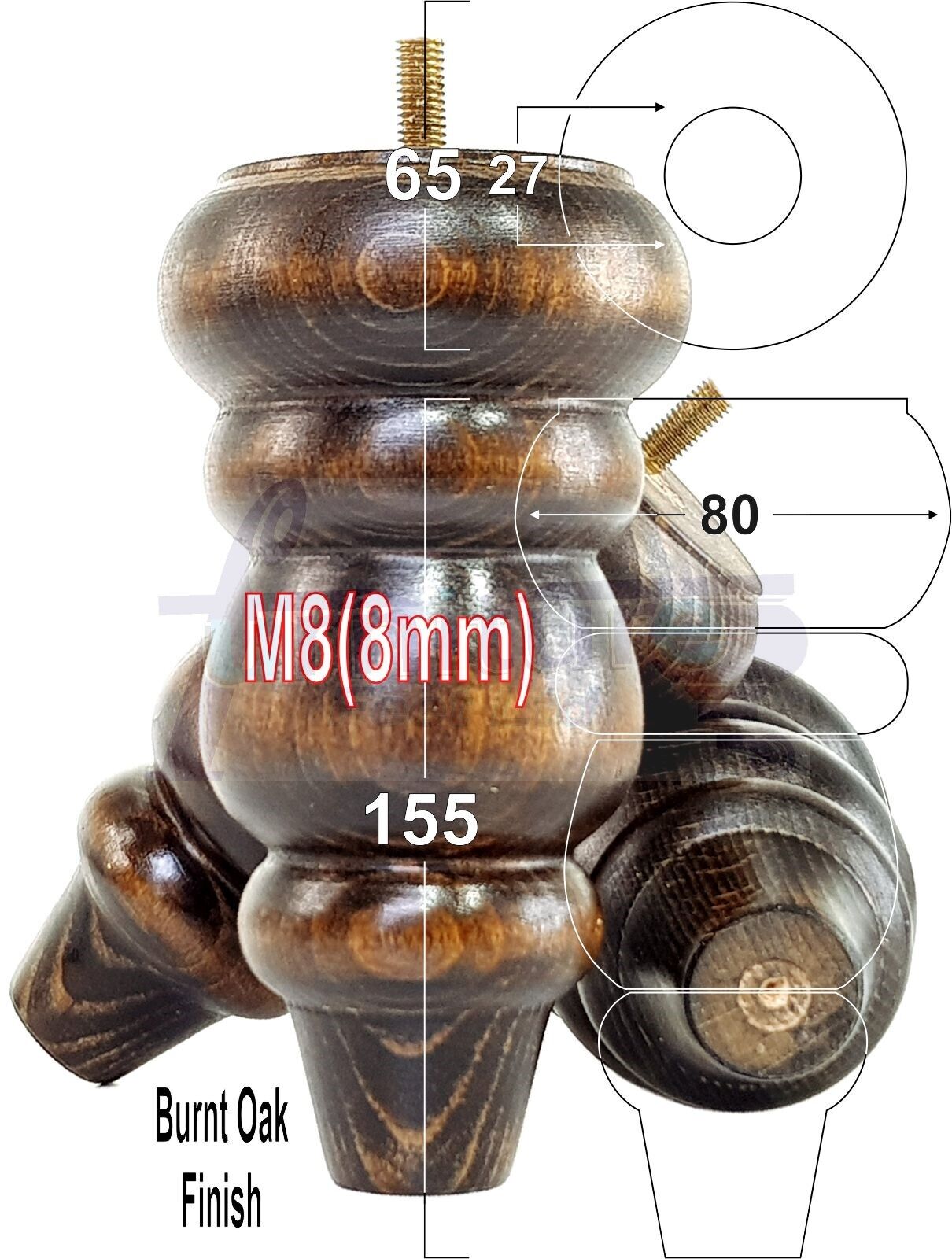 4 Solid Turned Wood Furniture Sofa Leg M8 Chair Settee Footstool Feet 155mm High