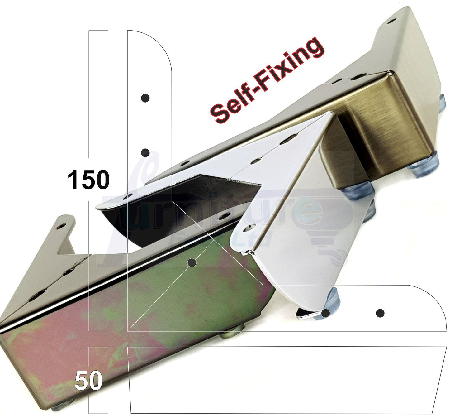Metal Furniture Feet Chrome Replacement Corner Leg 50mm High Sofa Chairs Stools Beds Cabinets Pre-Drilled