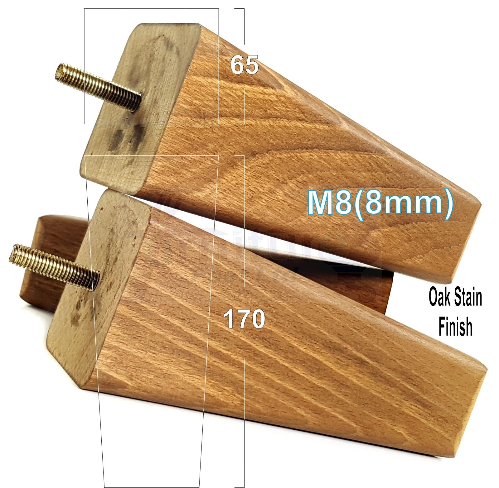 4x Wooden Furniture Legs 170mm High Replacement Square Tapered Feet 8mm