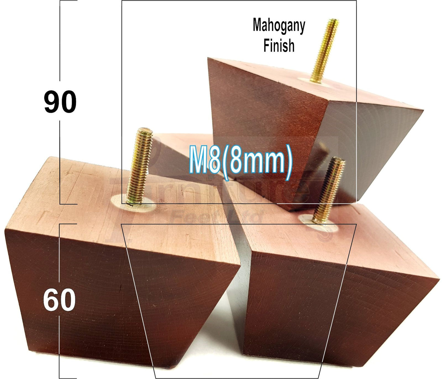 4x Square Wood Sofa Legs 60mm High Replacement Furniture Feet Chairs Cabinets M8 