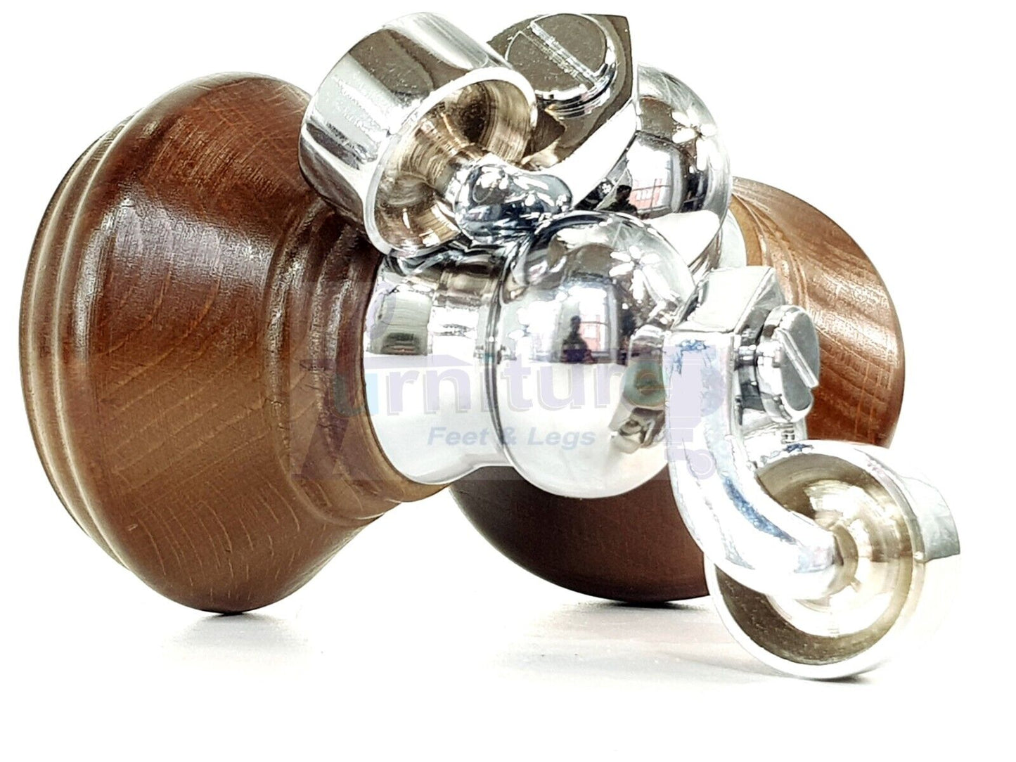 4x Antique Brown Wooden Furniture Sofa Legs M8 With Castors Replacment Chair Settee Feet 115mm - 125mm High