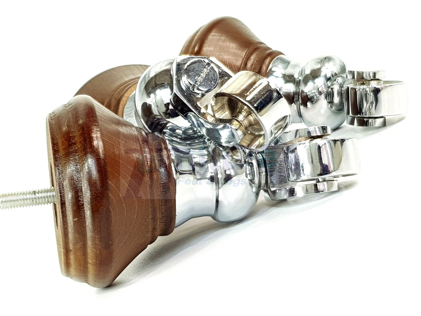 4x Antique Brown Wooden Furniture Sofa Legs M8 With Castors Replacment Chair Settee Feet 115mm - 125mm High