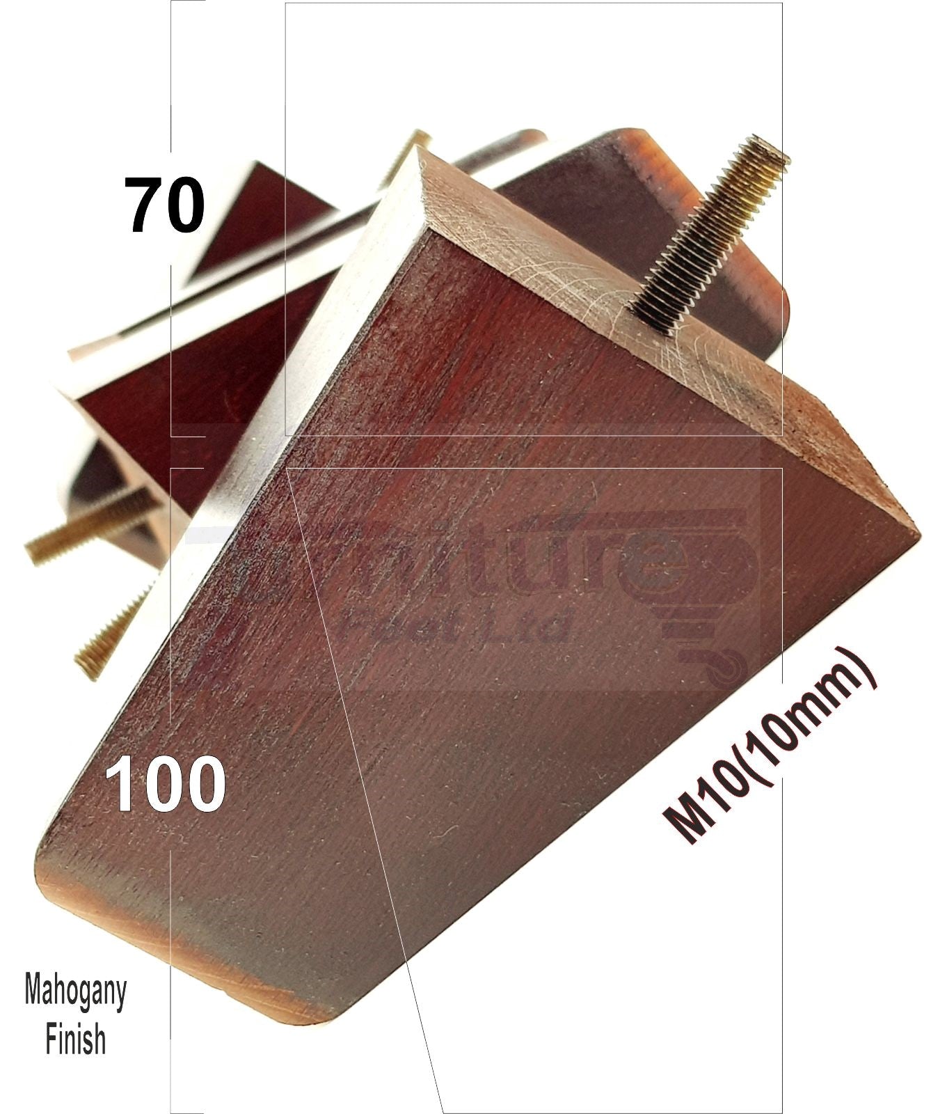 4x Angled Block Wood Sofa Legs 100mm High Replacement Furniture Feet Chairs Cabinets M10 Thread