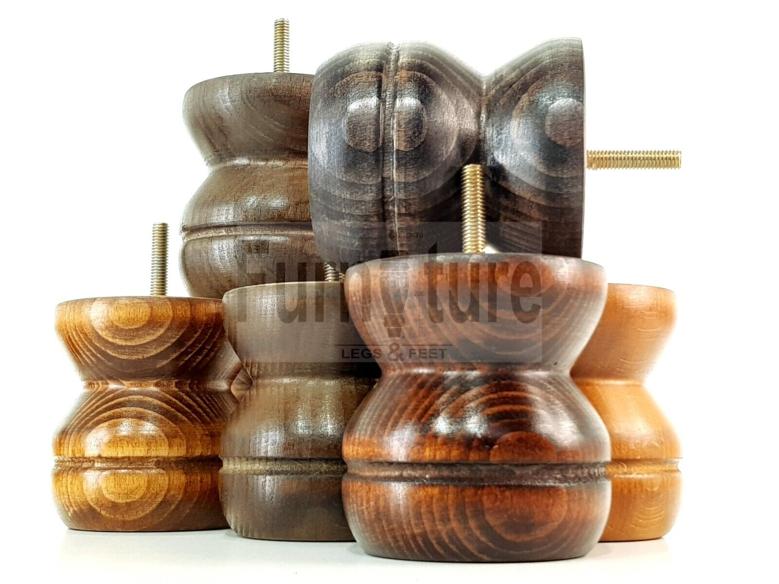 4x Turned Solid Wood Furniture Legs Replacement Bun Feet 90mm High 8mm Thread