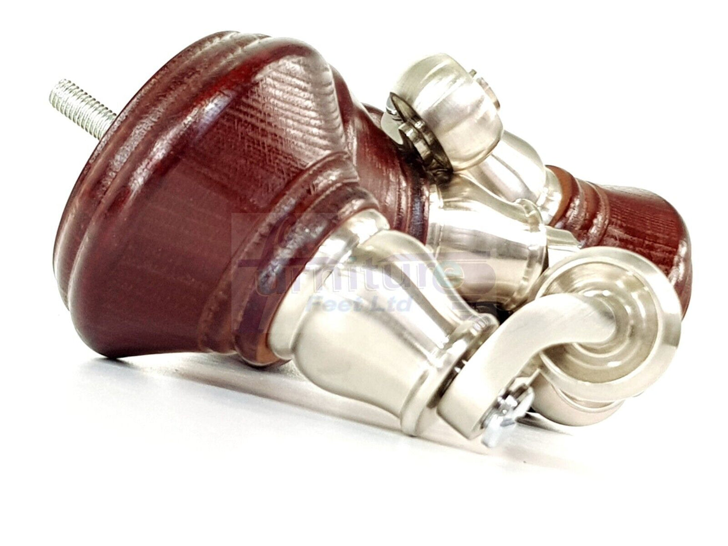 4x Mahogany Wooden Furniture Sofa Legs M8 With Castors Replacment Chair Settee Feet 115mm - 125mm High