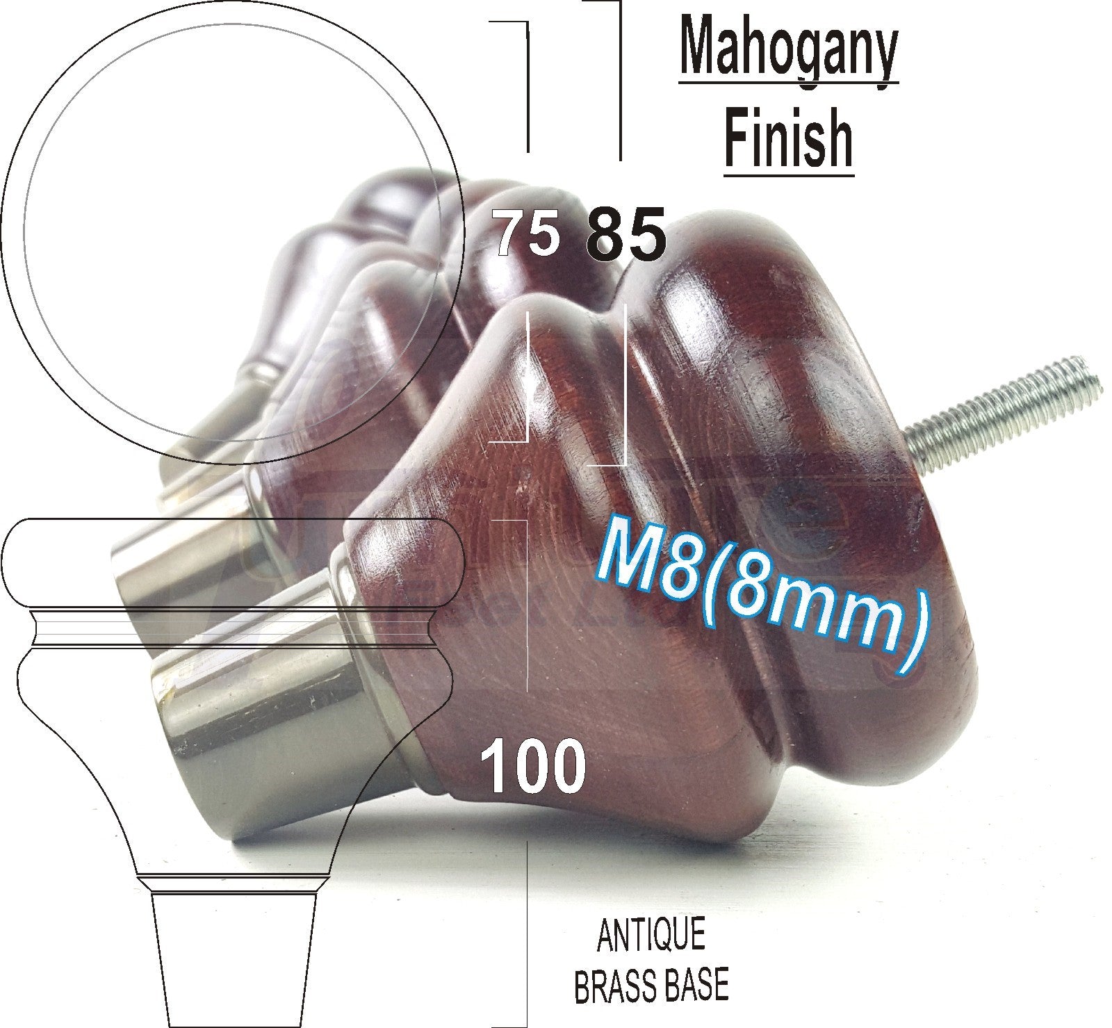 4x Turned Wood Furniture Feet M8(8mm) With Slipper Cup Chair Sofa Settee Legs 110mm