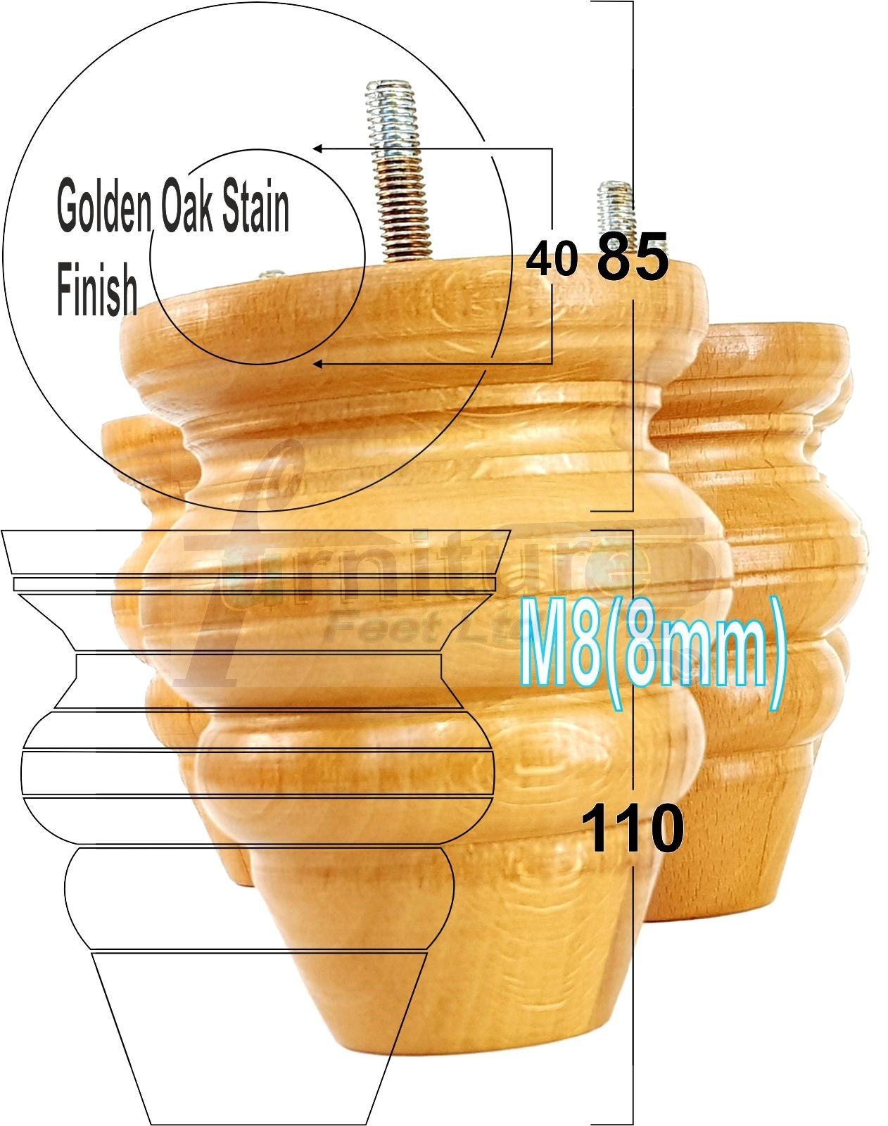 4x Turned Wood Furniture Legs Replacement Feet 110mm High Multiple Colours Chairs Stools Sofa's Beds Settee Cabinets M8