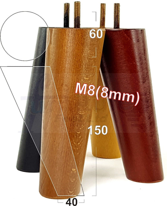 4 Solid Wood Turned Furniture Feet Replacement Mid Centry Angled Retro Legs 150mm High M8 Sofa Chairs Stools Cabinets Beds