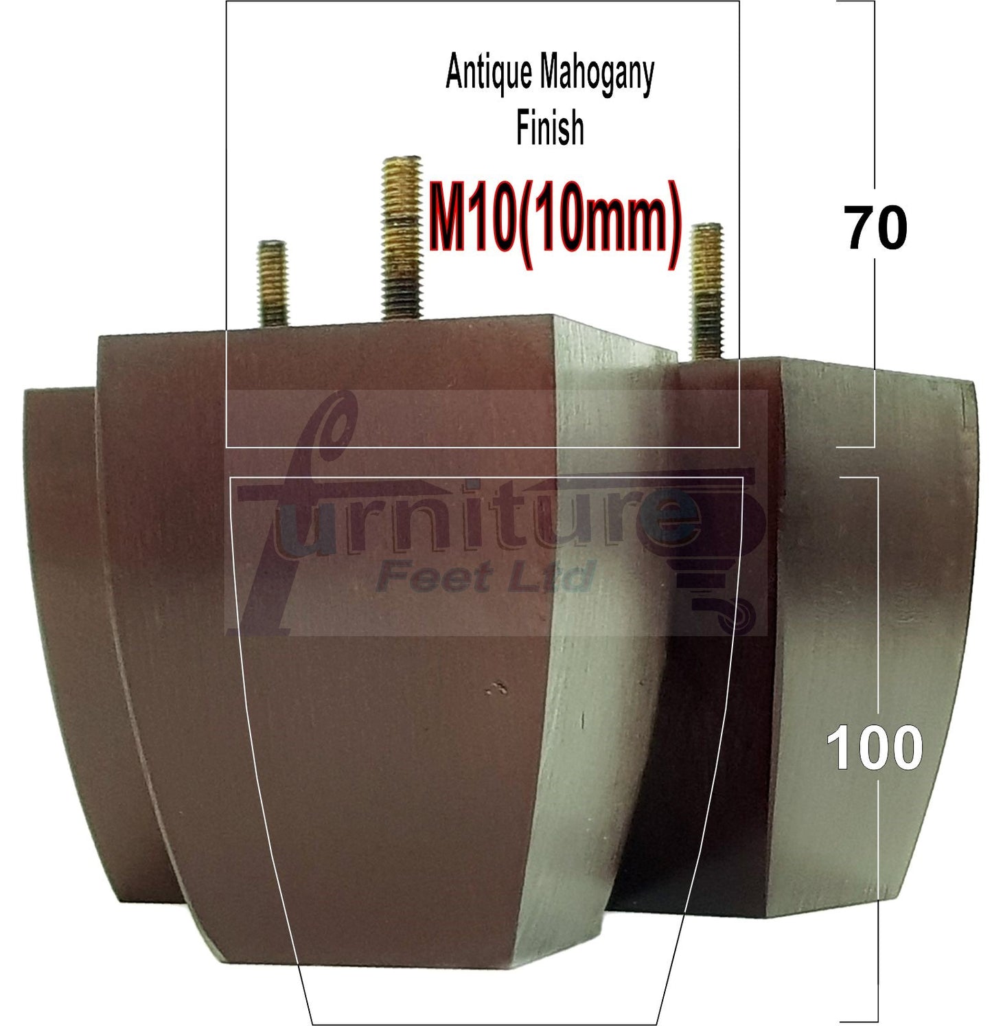 Set Of 4 Square Block Solid Wood Furniture Feet Replacement Legs 100mm High M10 Thread