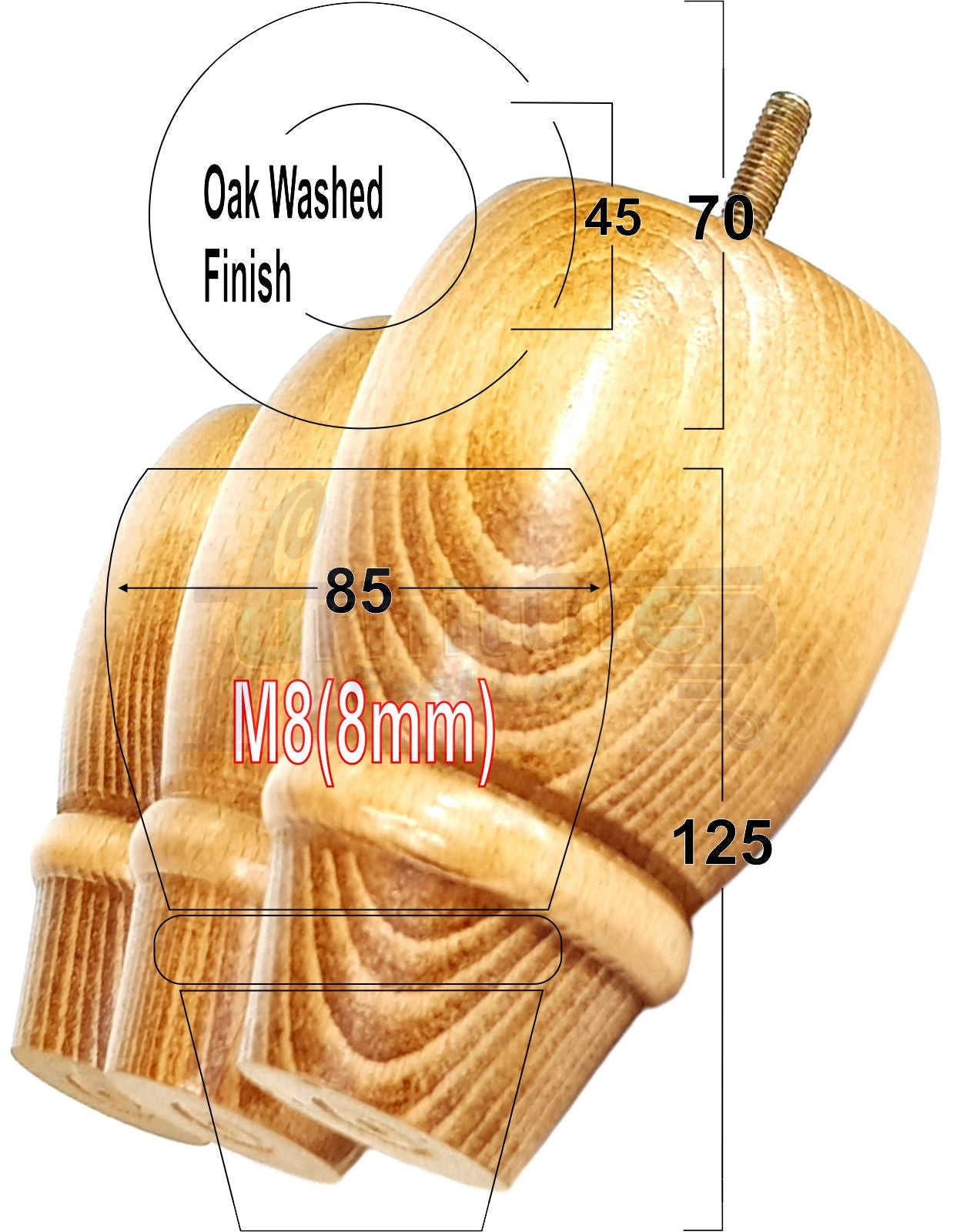 Set Of 4 Solid Wood Turned Replacement Furniture Legs 125mm High 8mm Thread