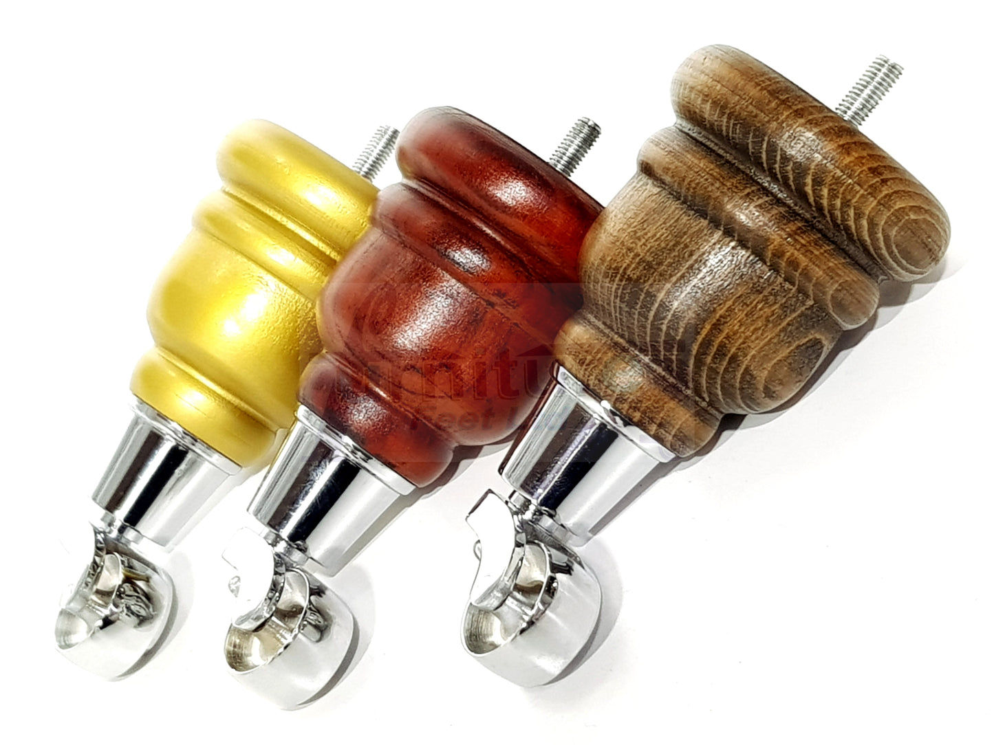 4 Turned Wood Furniture Feet With Chrome Castors 155mm Legs Sofas Chairs Stools Cabinets Beds M8 6 Inches