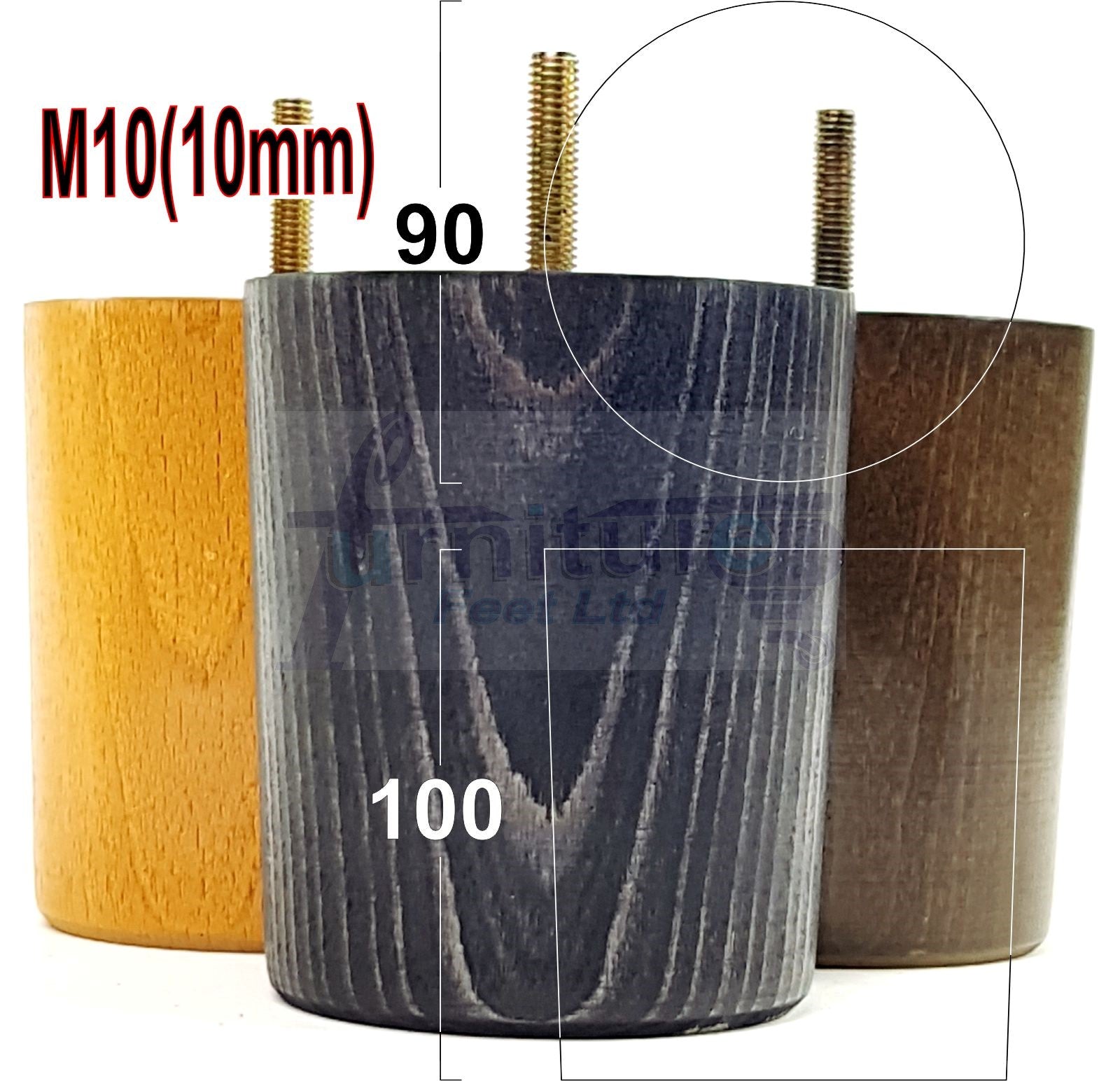 4x Turned Wood Furniture Legs Chair Sofa Bed M10 Replacement Settee Feet 100mm