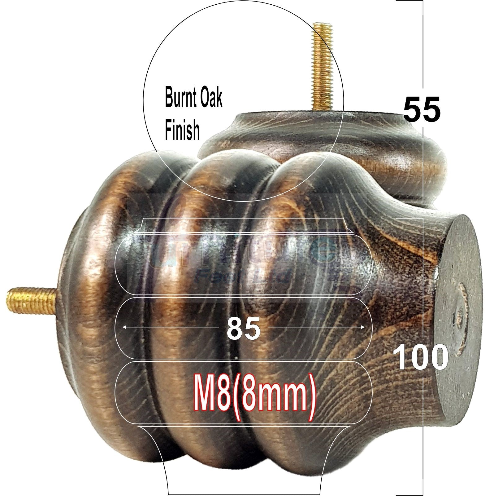 Set Of 4 Solid Wood Turned Furniture Legs Replacement Bun Feet 100mm High 8mm Thread