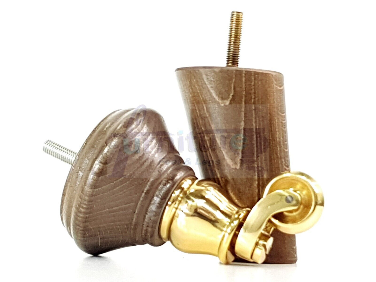 2 Antique Brown Stain Wood Furniture Sofa Legs With Castor 125mm & 2 Angled Back Feet Chair Settee 100mm High M8