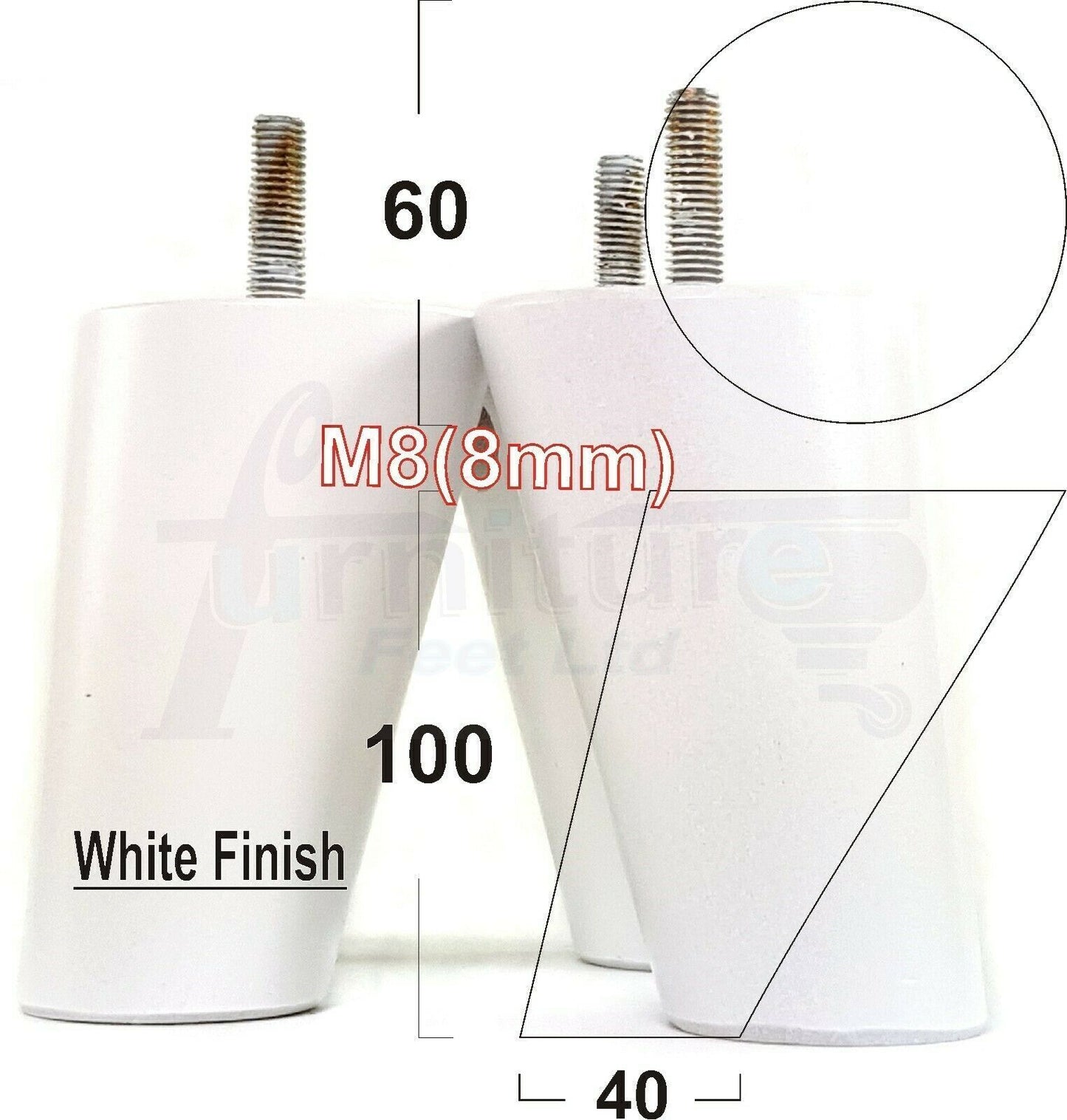 4 Solid Wood Turned Furniture Feet Replacement Mid Centry Angled Retro Legs 100mm High M8 Sofa Chairs Stools Cabinets Beds