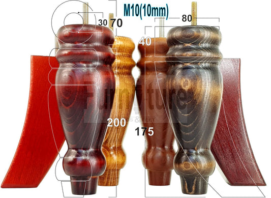 2x Furniture Legs Replacement Sofa Feet 200mm & 2x Curved Legs 175mm for Chairs Sofa Settee M10 Thread