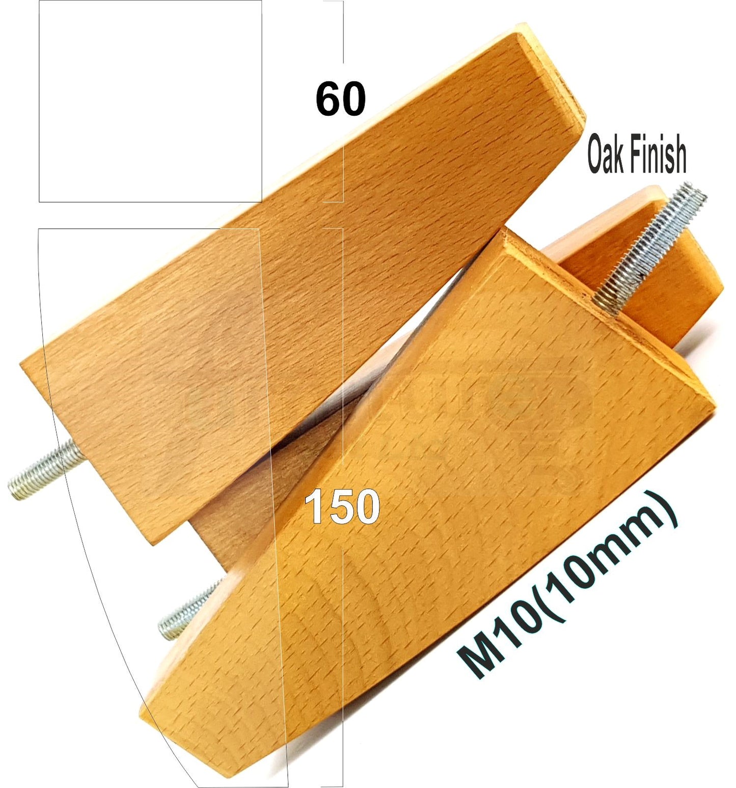 4x Tapered Square Furniture Legs Sofa Feet M10 Thread for Chairs, Settees 150mm High