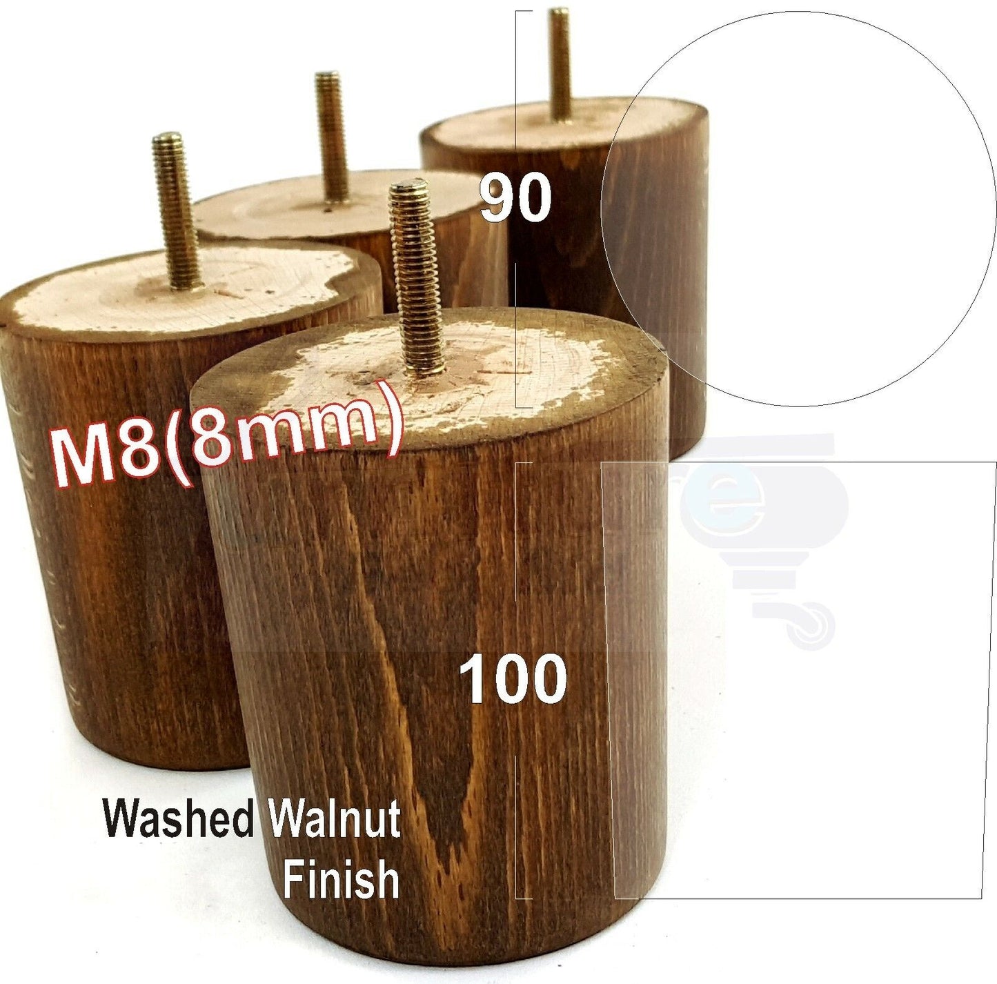 4x Turned Wood Furniture Legs Chair Sofa Bed M8 Replacement Settee Feet 100mm